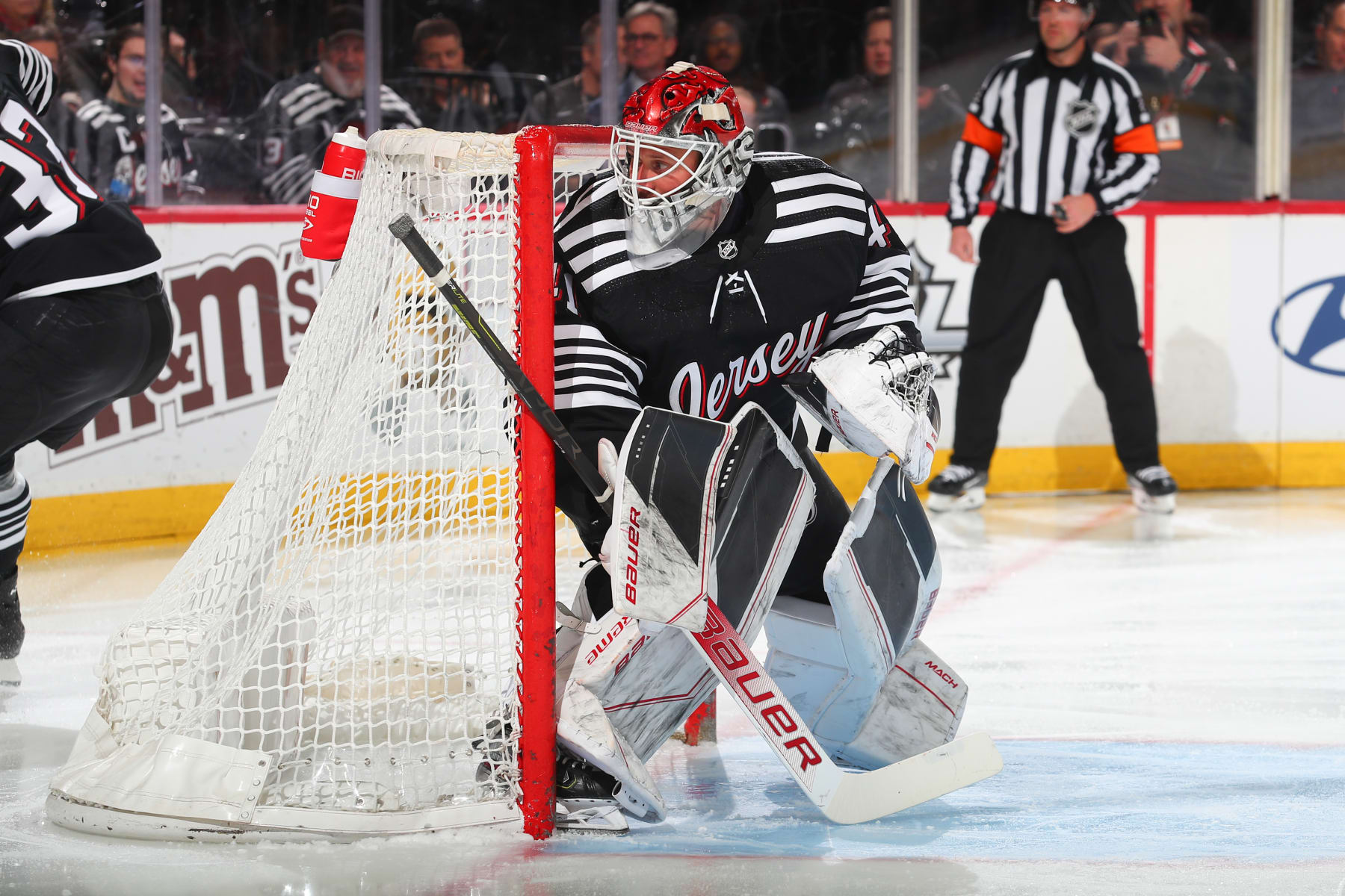 NEWARK, NJ - FEBRUARY 06:  Vitek Vanecek #41 of the New Jersey Devils during the game against the Vancouver Canucks on February 06, 2023 at the Prudential Center in Newark, New Jersey.  (Photo by Rich Graessle/NHLI via Getty Images)