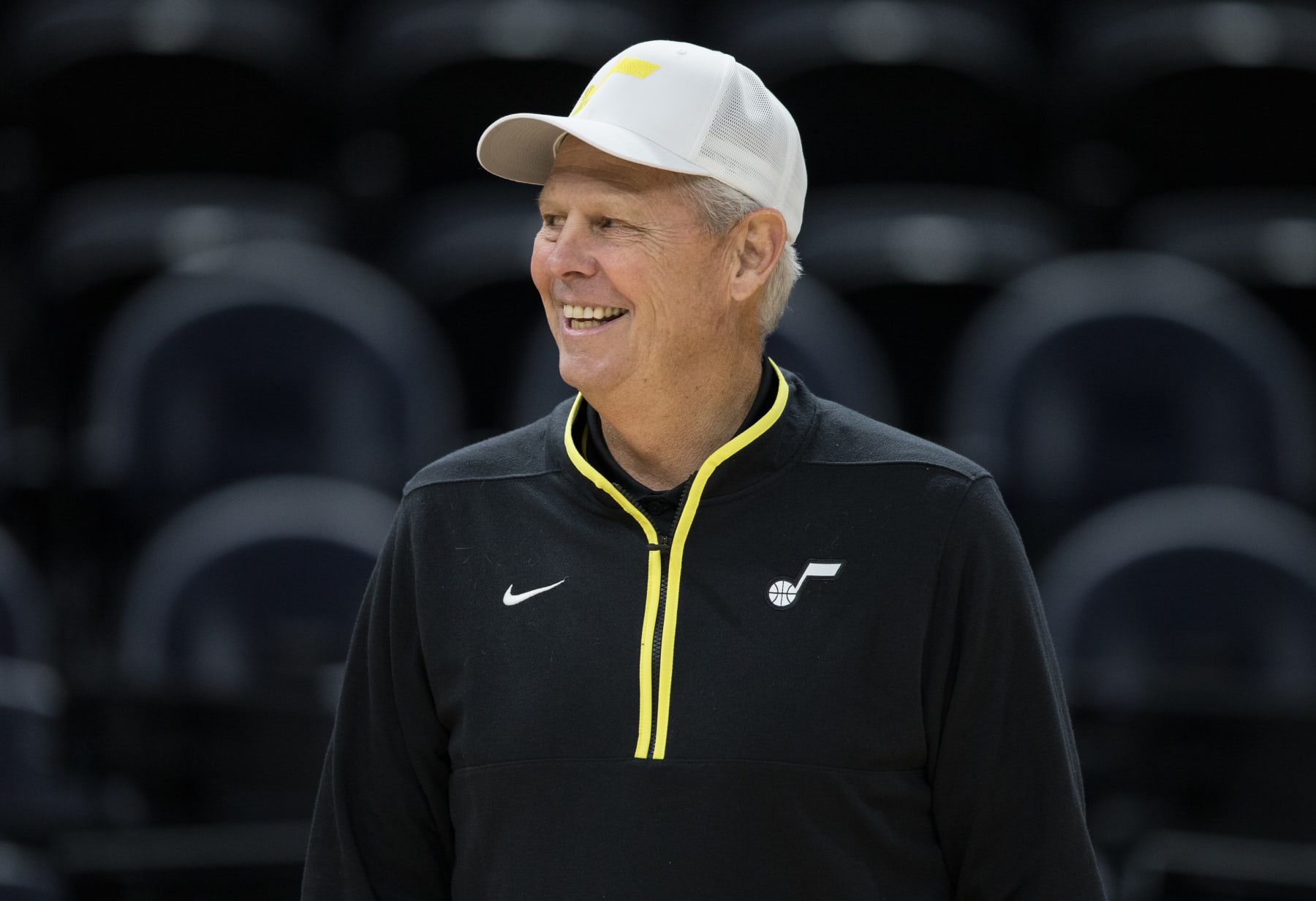 SALT LAKE CITY UT- NOVEMBER 7:  Danny Ainge CEO  of the Utah Jazz  watches warmups before their game against the Los Angeles Lakers at the Vivint Arena November 7, 2022 in Salt Lake City Utah. NOTE TO USER: User expressly acknowledges and agrees that, by downloading and using this photograph, User is consenting to the terms and conditions of the Getty Images License Agreement (Photo by Chris Gardner/ Getty Images)