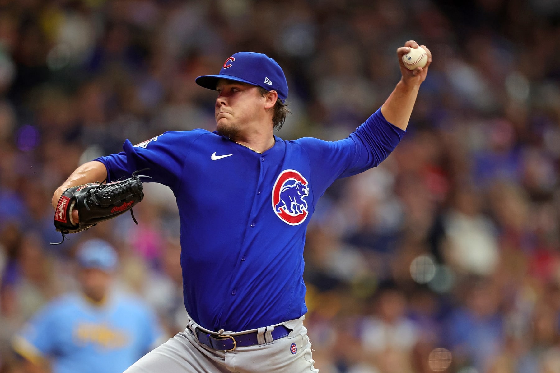 MILWAUKEE, WISCONSIN - AUGUST 26: Justin Steele #35 of the Chicago Cubs throws a pitch during the fifth inning against the Milwaukee Brewers at American Family Field on August 26, 2022 in Milwaukee, Wisconsin. (Photo by Stacy Revere/Getty Images)