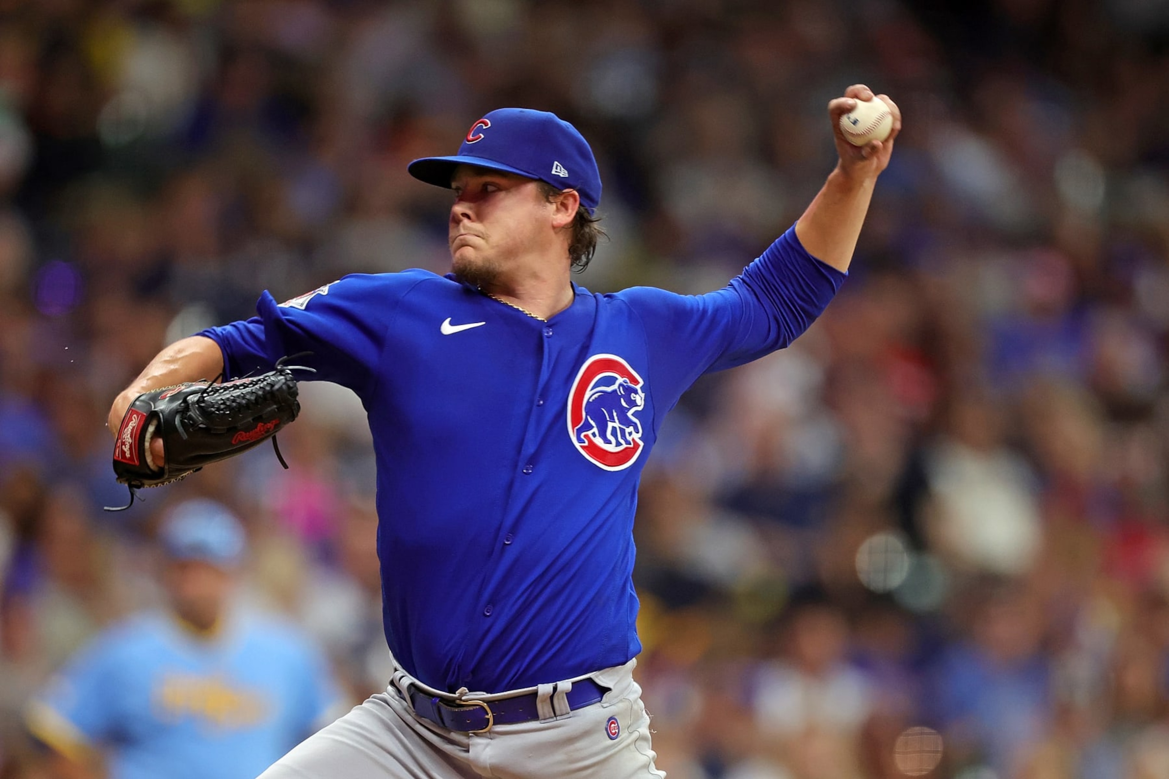 MILWAUKEE, WISCONSIN - AUGUST 26: Justin Steele #35 of the Chicago Cubs throws a pitch during the fifth inning against the Milwaukee Brewers at American Family Field on August 26, 2022 in Milwaukee, Wisconsin. (Photo by Stacy Revere/Getty Images)