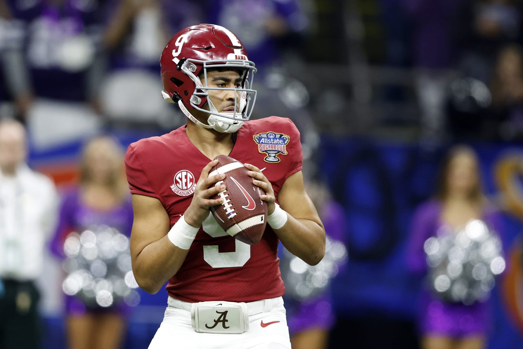 Alabama quarterback Bryce Young throws a pass during the first half of the Sugar Bowl NCAA college football game against Kansas State Saturday, Dec. 31, 2022, in New Orleans. (AP Photo/Butch Dill)