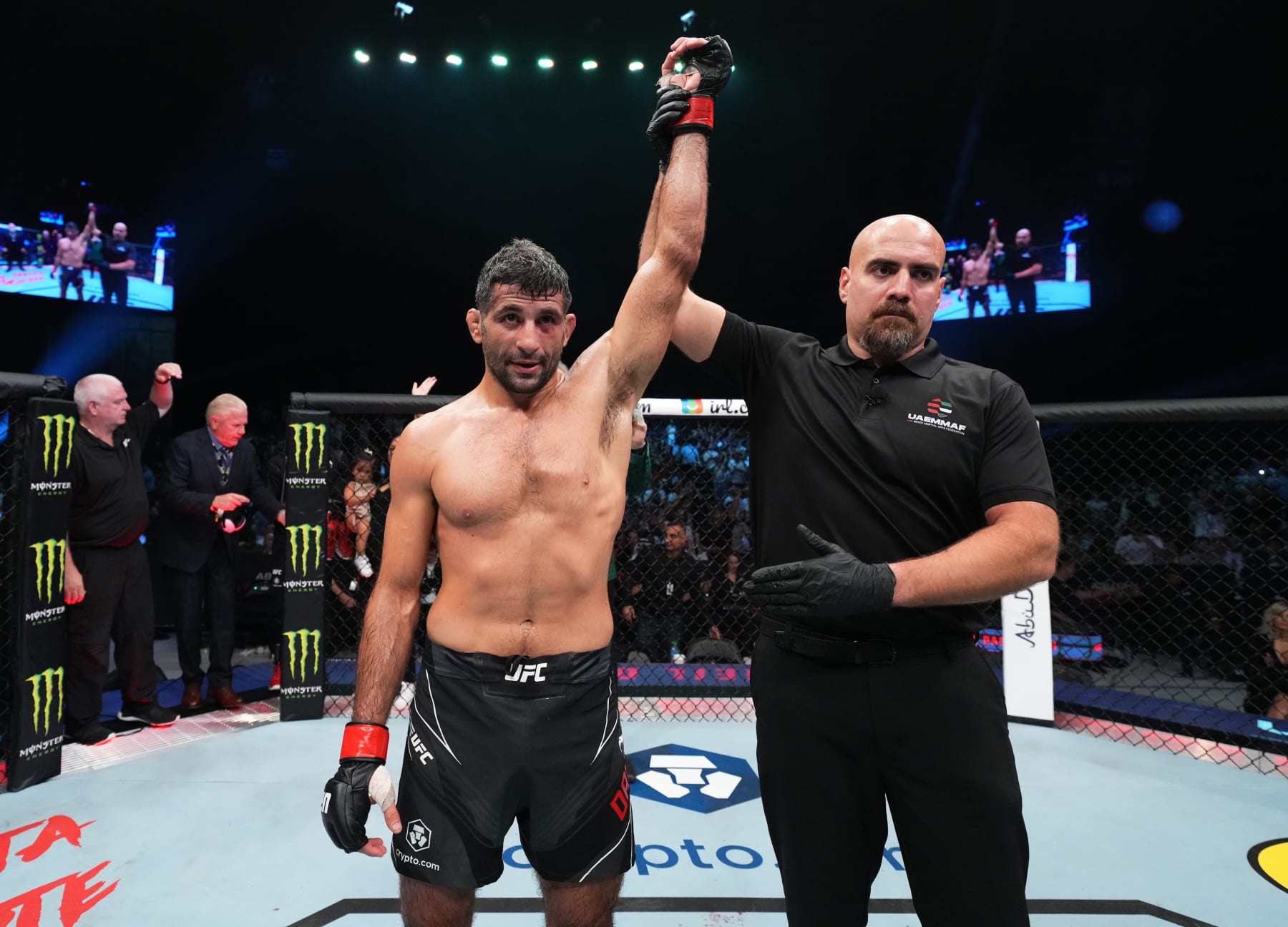 ABU DHABI, UNITED ARAB EMIRATES - OCTOBER 22: Beneil Dariush of Iran reacts after his victory over Mateusz Gamrot of Poland in a lightweight fight during the UFC 280 event at Etihad Arena on October 22, 2022 in Abu Dhabi, United Arab Emirates. (Photo by Chris Unger/Zuffa LLC)