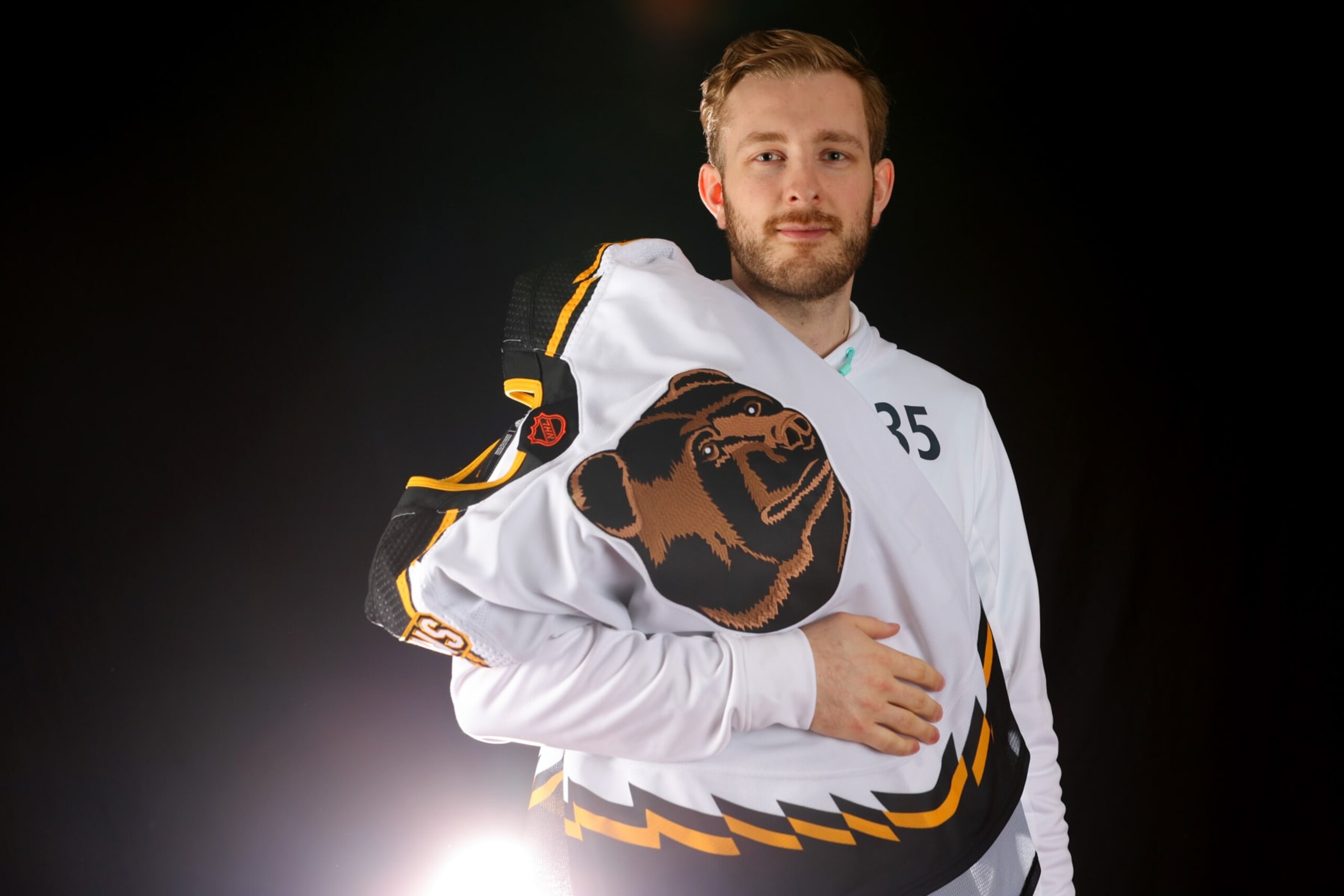 SUNRISE, FLORIDA - FEBRUARY 04: Linus Ullmark #35 of the Boston Bruins poses for a portrait prior to the 2023 NHL All-Star Game at FLA Live Arena on February 04, 2023 in Sunrise, Florida. (Photo by Mike Ehrmann/Getty Images)