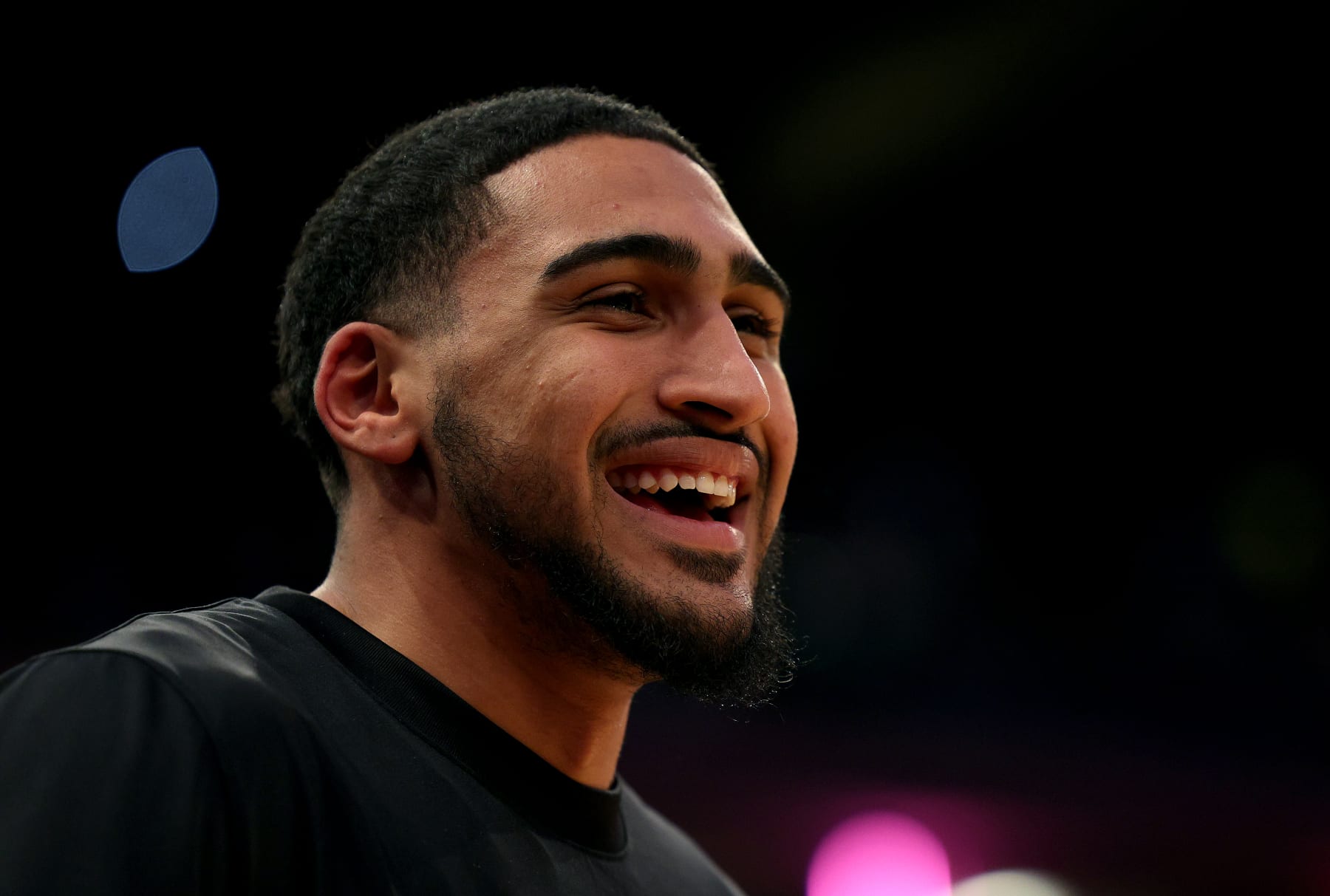 NEW YORK, NEW YORK - JANUARY 31: Obi Toppin #1 of the New York Knicks warms up before the game against the Los Angeles Lakers at Madison Square Garden on January 31, 2023 in New York City. NOTE TO USER: User expressly acknowledges and agrees that, by downloading and or using this photograph, User is consenting to the terms and conditions of the Getty Images License Agreement. (Photo by Elsa/Getty Images)
