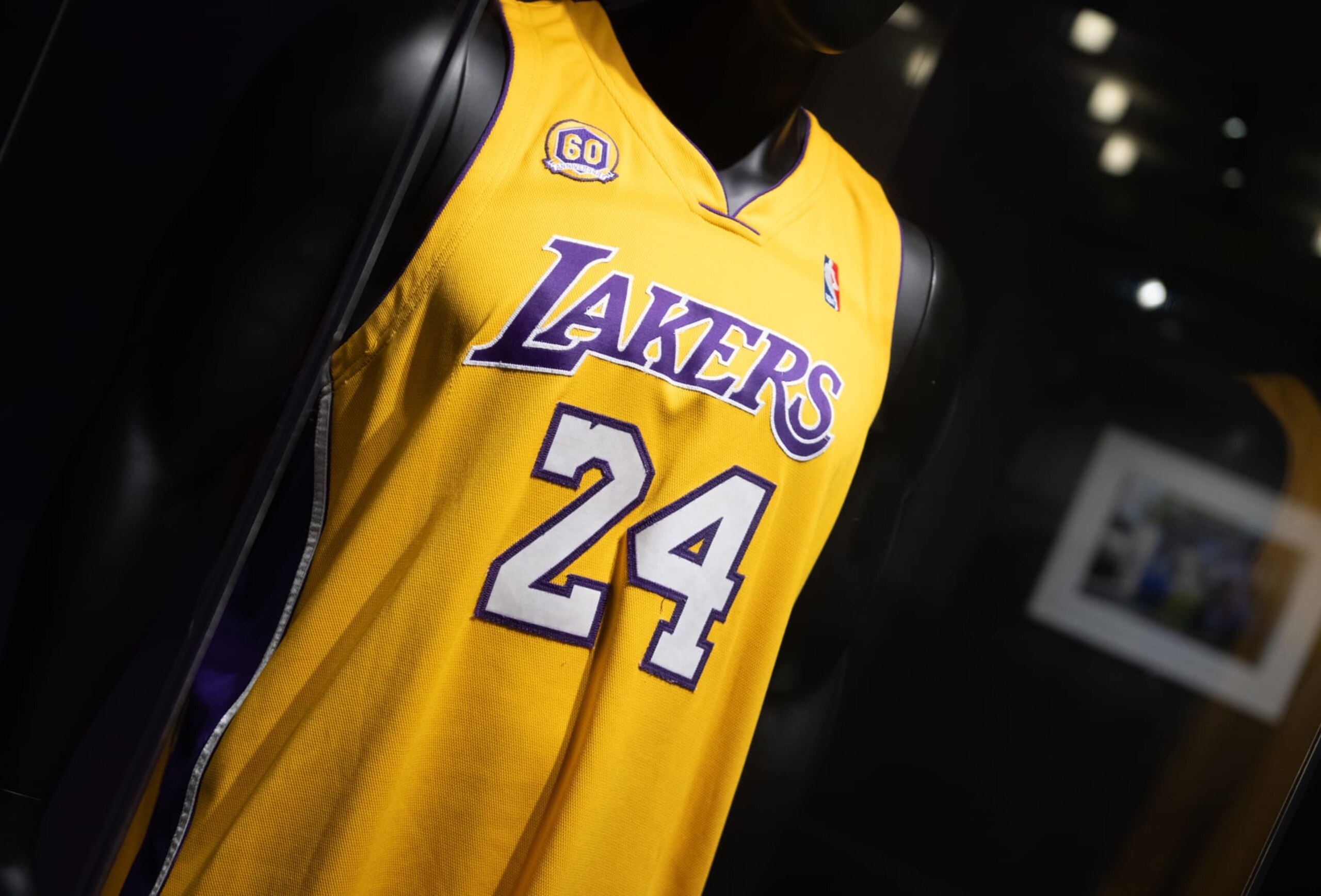 NEW YORK, NEW YORK - FEBRUARY 01: A Kobe Bryant game-worn Los Angeles Lakers jersey is on display at Sotheby's on February 01, 2023 in New York City. This signed jersey was worn by Kobe Bryant in 25 games over the course of Kobe's MVP season (2007-2008). The jersey will be sold with an estimate of $5-7 million in an auction titled ZENITH | PART I. (Photo by Noam Galai/Getty Images)