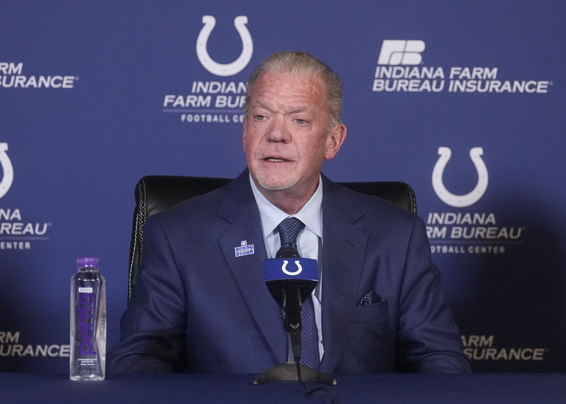 Indianapolis Colts owner Jim Irsay speaks during a news conference at the NFL football team's practice facility Monday, Nov. 7, 2022, in Indianapolis. (AP Photo/Darron Cummings)