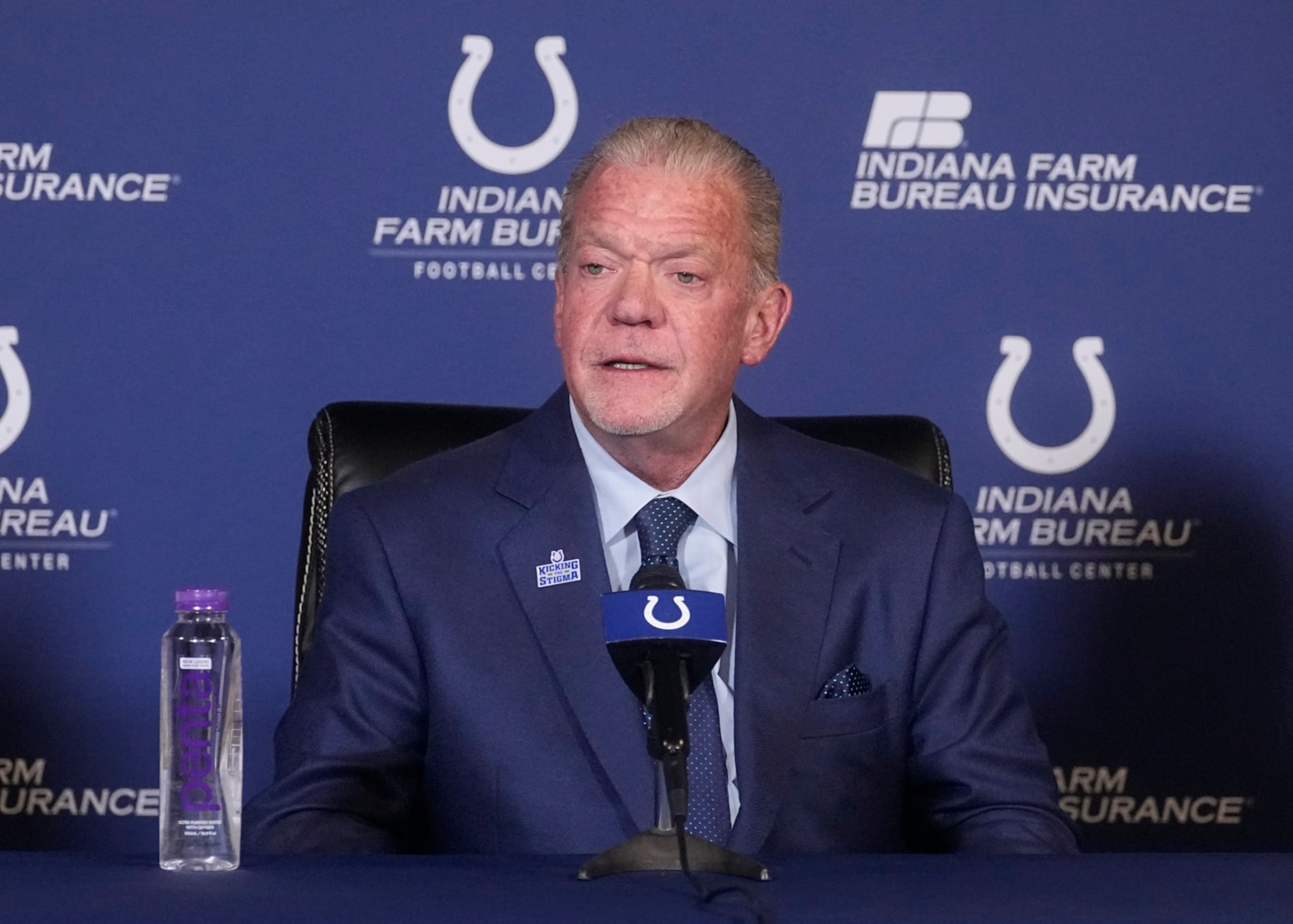 Indianapolis Colts owner Jim Irsay speaks during a news conference at the NFL football team's practice facility Monday, Nov. 7, 2022, in Indianapolis. (AP Photo/Darron Cummings)