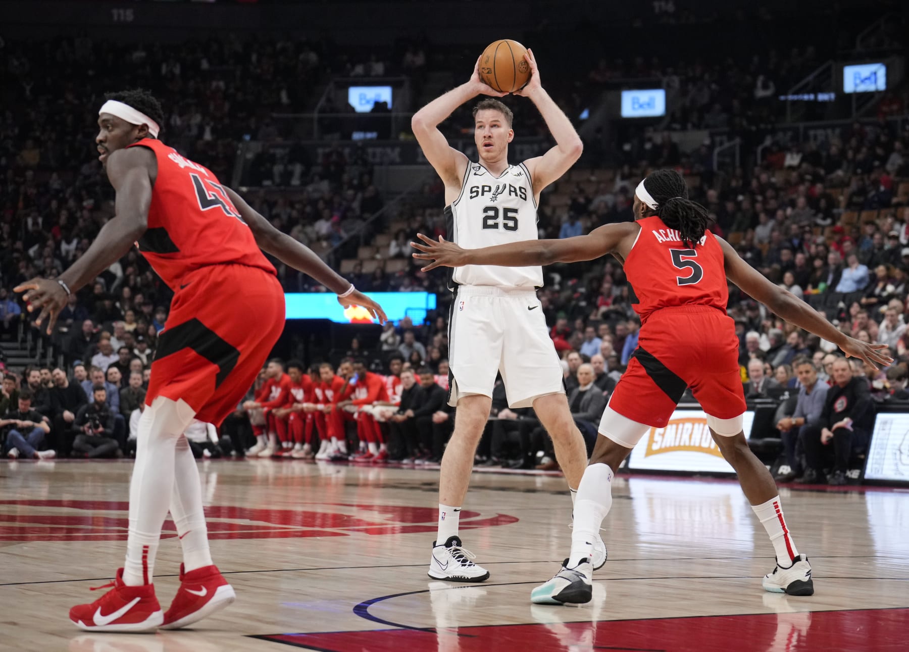 Pascal Siakam, Jakob Poeltl and Precious Achiuwa
