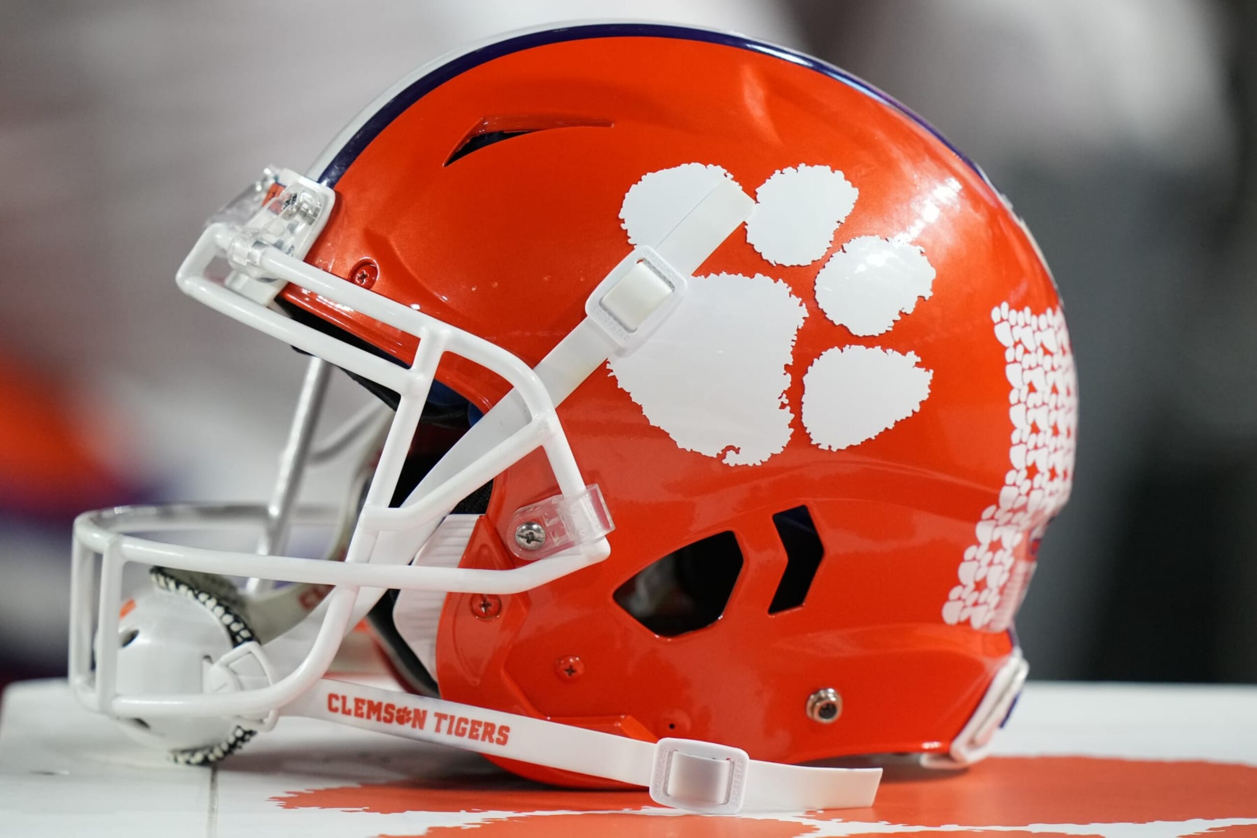MIAMI GARDENS, FL - DECEMBER 30: a Clemson Tigers helmet rests near the sidelines during the Capital One Orange Bowl game between the Tennessee Volunteers and the Clemson Tigers on Friday, December 20, 2022 at Hard Rock Stadium, Miami Gardens, Fla. (Photo by Peter Joneleit/Icon Sportswire via Getty Images)