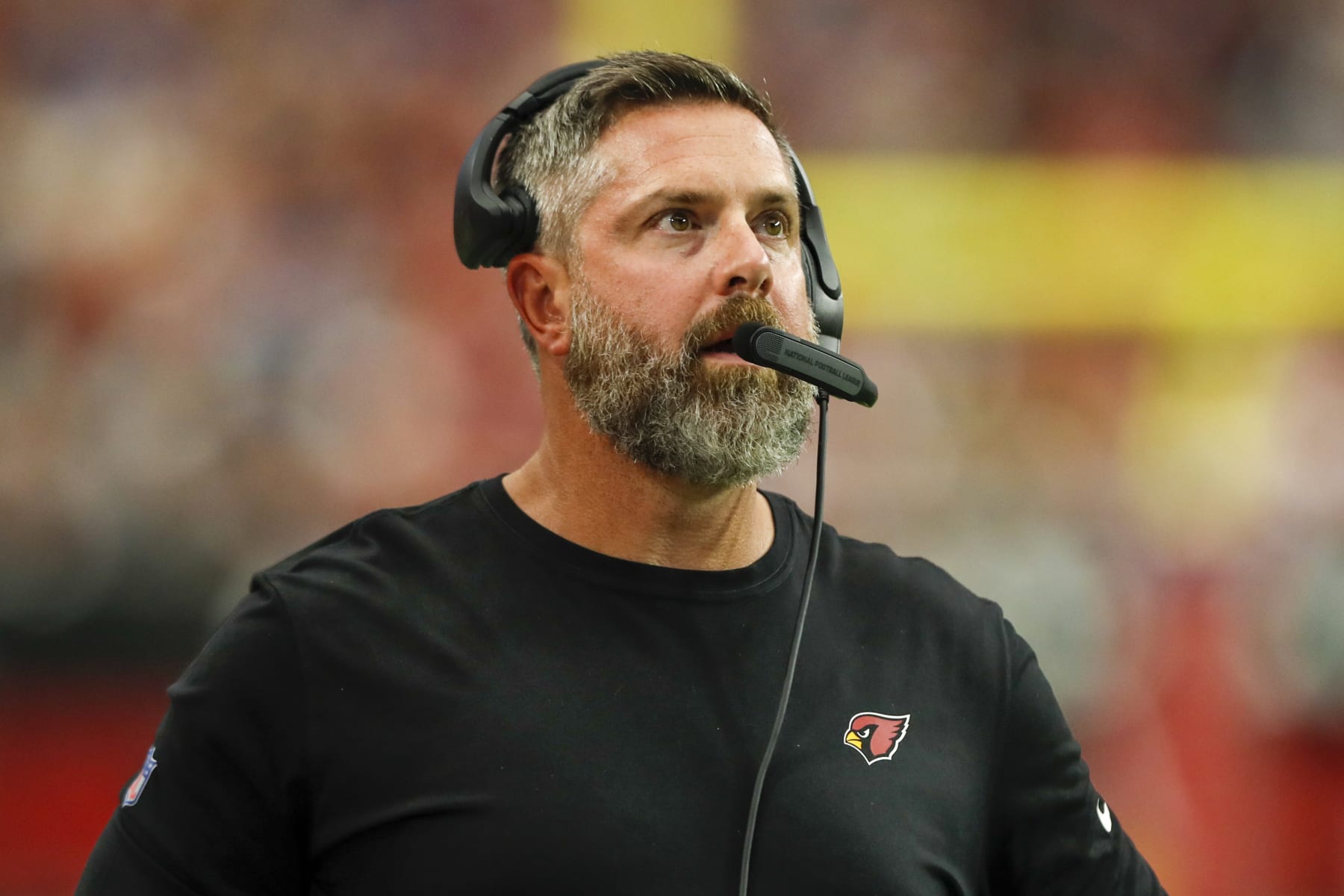 PHOENIX, AZ - SEPTEMBER 25: Arizona Cardinals Defensive Line Coach Matt Burke during the NFL game between the Los Angeles Rams and the Arizona Cardinals on September 25, 2022, at State Farm Stadium in Glendale, AZ. (Photo by Jordon Kelly/Icon Sportswire via Getty Images)
