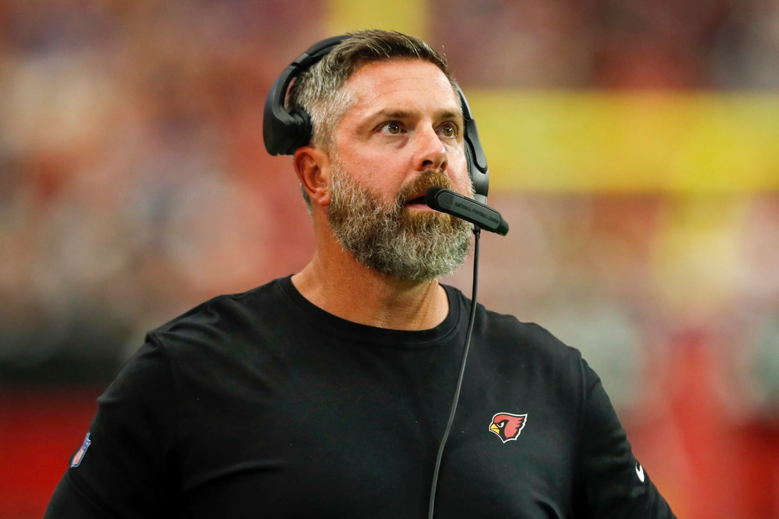 PHOENIX, AZ - SEPTEMBER 25: Arizona Cardinals Defensive Line Coach Matt Burke during the NFL game between the Los Angeles Rams and the Arizona Cardinals on September 25, 2022, at State Farm Stadium in Glendale, AZ. (Photo by Jordon Kelly/Icon Sportswire via Getty Images)