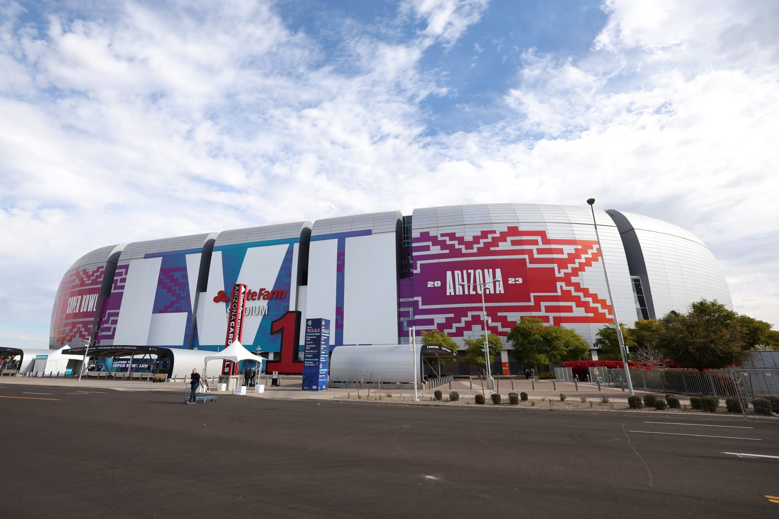 GLENDALE, ARIZONA - FEBRUARY 11: General view of State Farm Stadium ahead of Super Bowl LVII on February 11, 2023 in Glendale, Arizona. (Photo by Gregory Shamus/Getty Images)