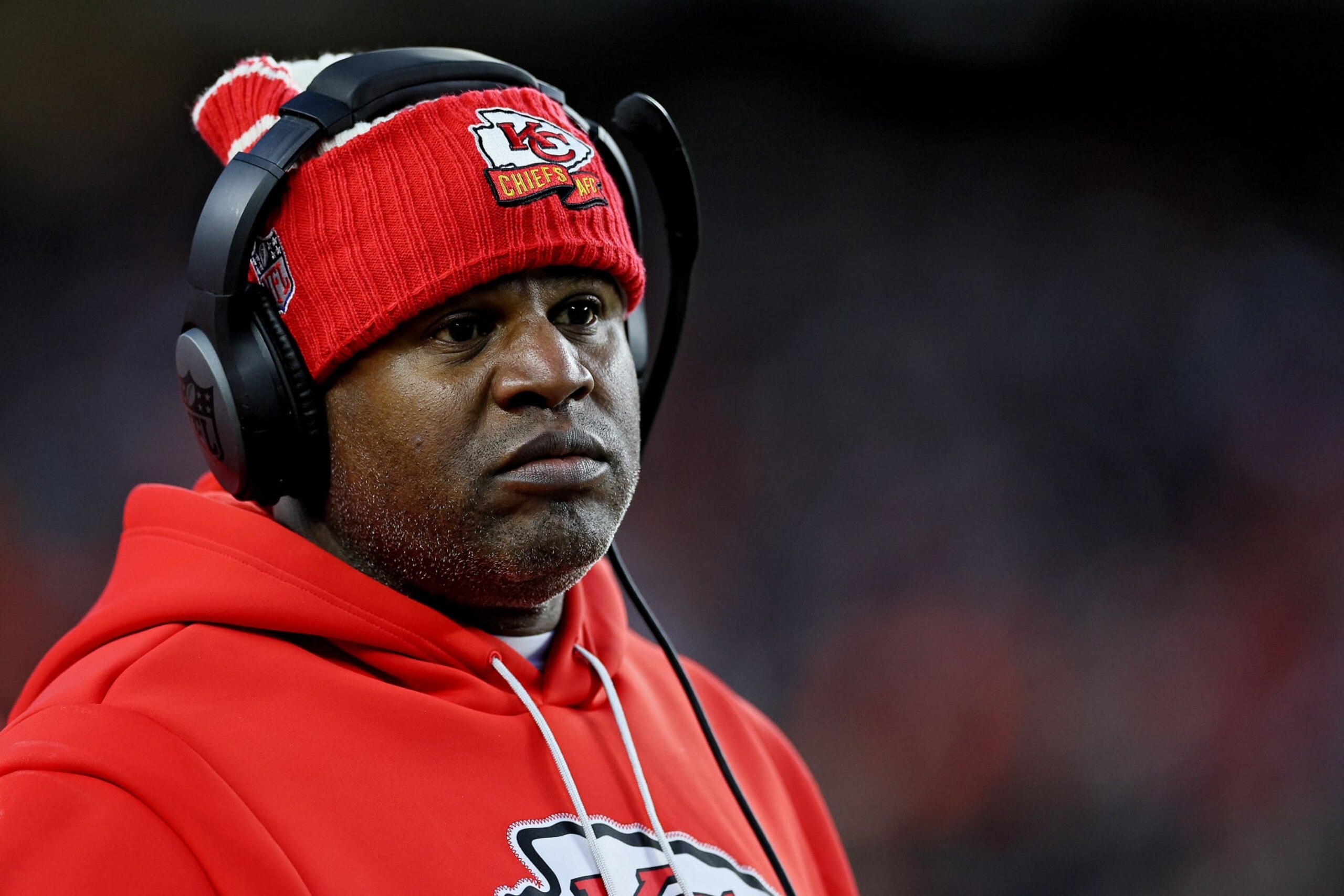 CINCINNATI, OHIO - DECEMBER 04: Eric Bieniemy looks on during the first half against the Cincinnati Bengals at Paycor Stadium on December 04, 2022 in Cincinnati, Ohio. (Photo by Andy Lyons/Getty Images)