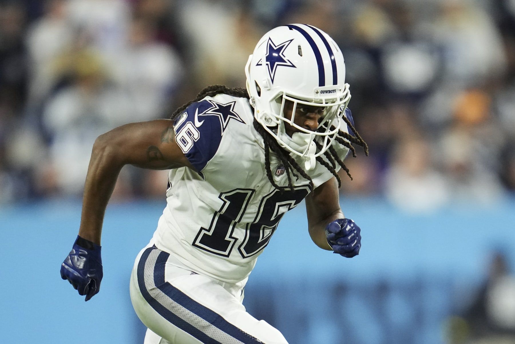 NASHVILLE, TN - DECEMBER 29: T.Y. Hilton #16 of the Dallas Cowboys plays the field against the Tennessee Titans at Nissan Stadium on December 29, 2022 in Nashville, Tennessee. (Photo by Cooper Neill/Getty Images)