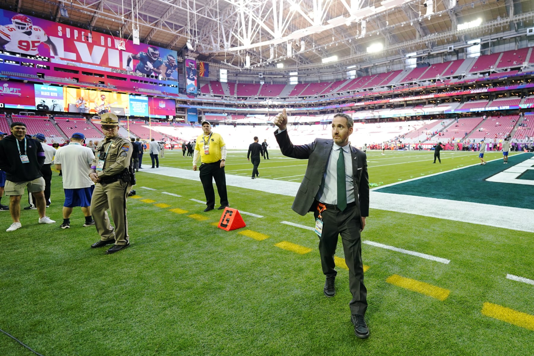 NYOTKPhiladelphia Eagles general manager Howie Roseman arrives for the NFL Super Bowl 57 football game between the Kansas City Chiefs and the Philadelphia Eagles, Sunday, Feb. 12, 2023, in Glendale, Ariz. (AP Photo/Matt Slocum)