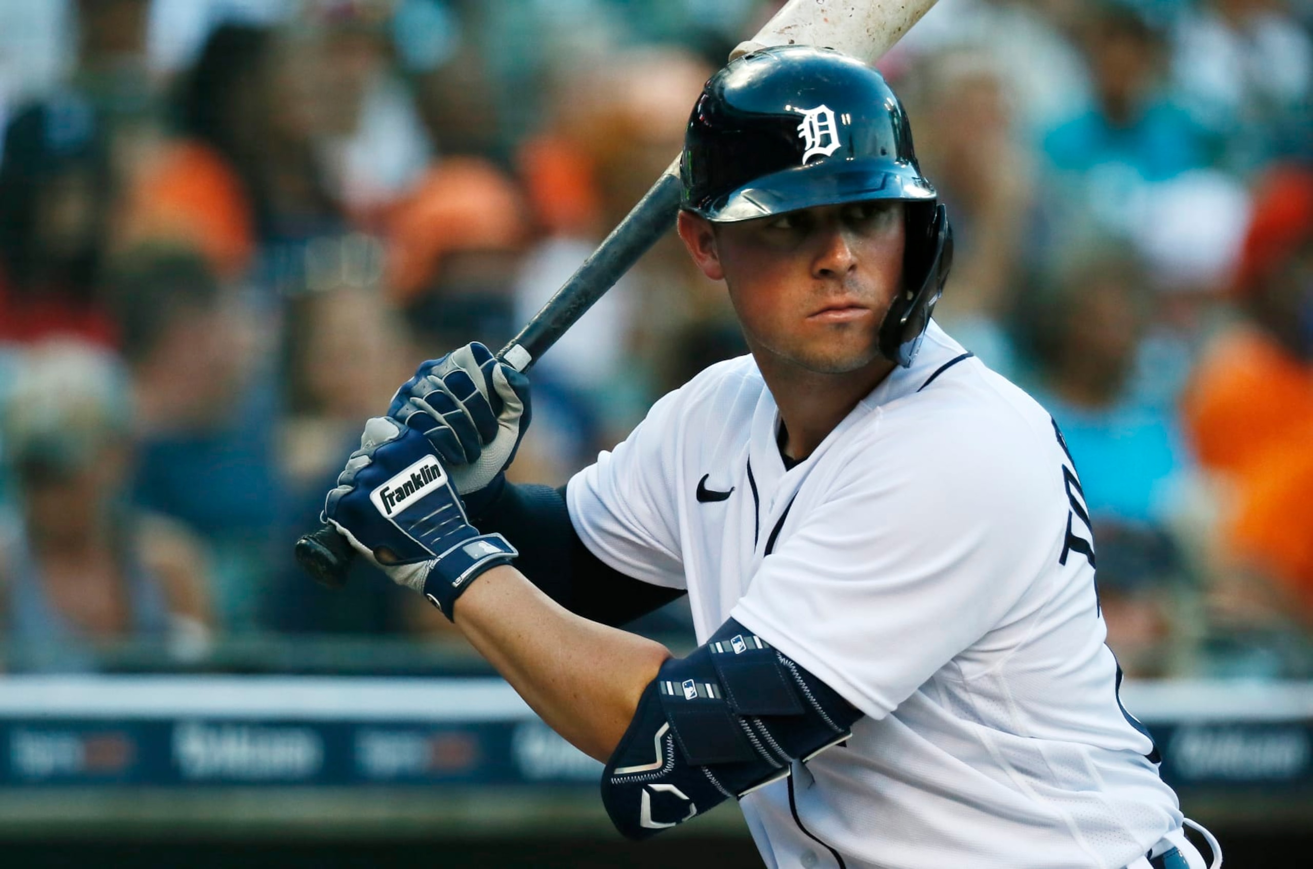 DETROIT, MI - SEPTEMBER 3: Spencer Torkelson #20 of the Detroit Tigers wears Franklin batting gloves during a game against the Kansas City Royals at Comerica Park on September 3, 2022, in Detroit, Michigan. (Photo by Duane Burleson/Getty Images) DETROIT, MI - SEPTEMBER 3: Spencer Torkelson #20 of the Detroit Tigers wears Franklin batting gloves during a game against the Kansas City Royals at Comerica Park on September 3, 2022, in Detroit, Michigan. (Photo by Duane Burleson/Getty Images)