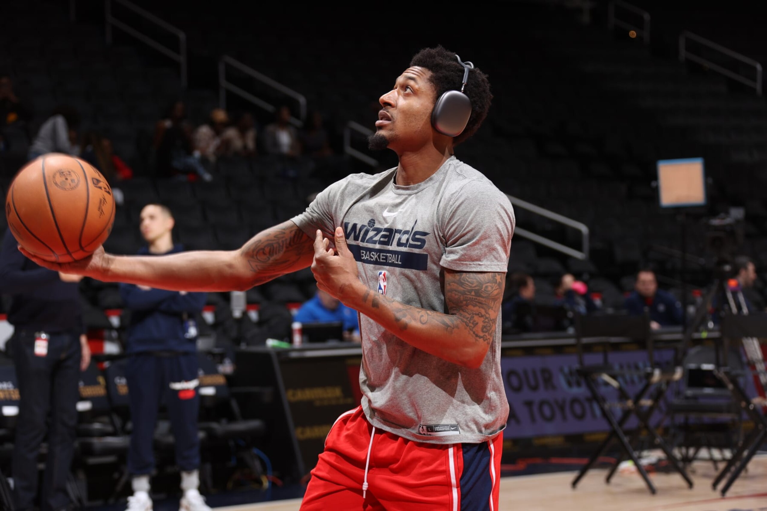 WASHINGTON, DC - FEBRUARY 11: Bradley Beal #3 of the Washington Wizards warms up before the game against the Indiana Pacers on February 11, 2023 at Capital One Arena in Washington, DC. NOTE TO USER: User expressly acknowledges and agrees that, by downloading and or using this Photograph, user is consenting to the terms and conditions of the Getty Images License Agreement. Mandatory Copyright Notice: Copyright 2023 NBAE (Photo by Stephen Gosling/NBAE via Getty Images) WASHINGTON, DC - FEBRUARY 11: Bradley Beal #3 of the Washington Wizards warms up before the game against the Indiana Pacers on February 11, 2023 at Capital One Arena in Washington, DC. NOTE TO USER: User expressly acknowledges and agrees that, by downloading and or using this Photograph, user is consenting to the terms and conditions of the Getty Images License Agreement. Mandatory Copyright Notice: Copyright 2023 NBAE (Photo by Stephen Gosling/NBAE via Getty Images)