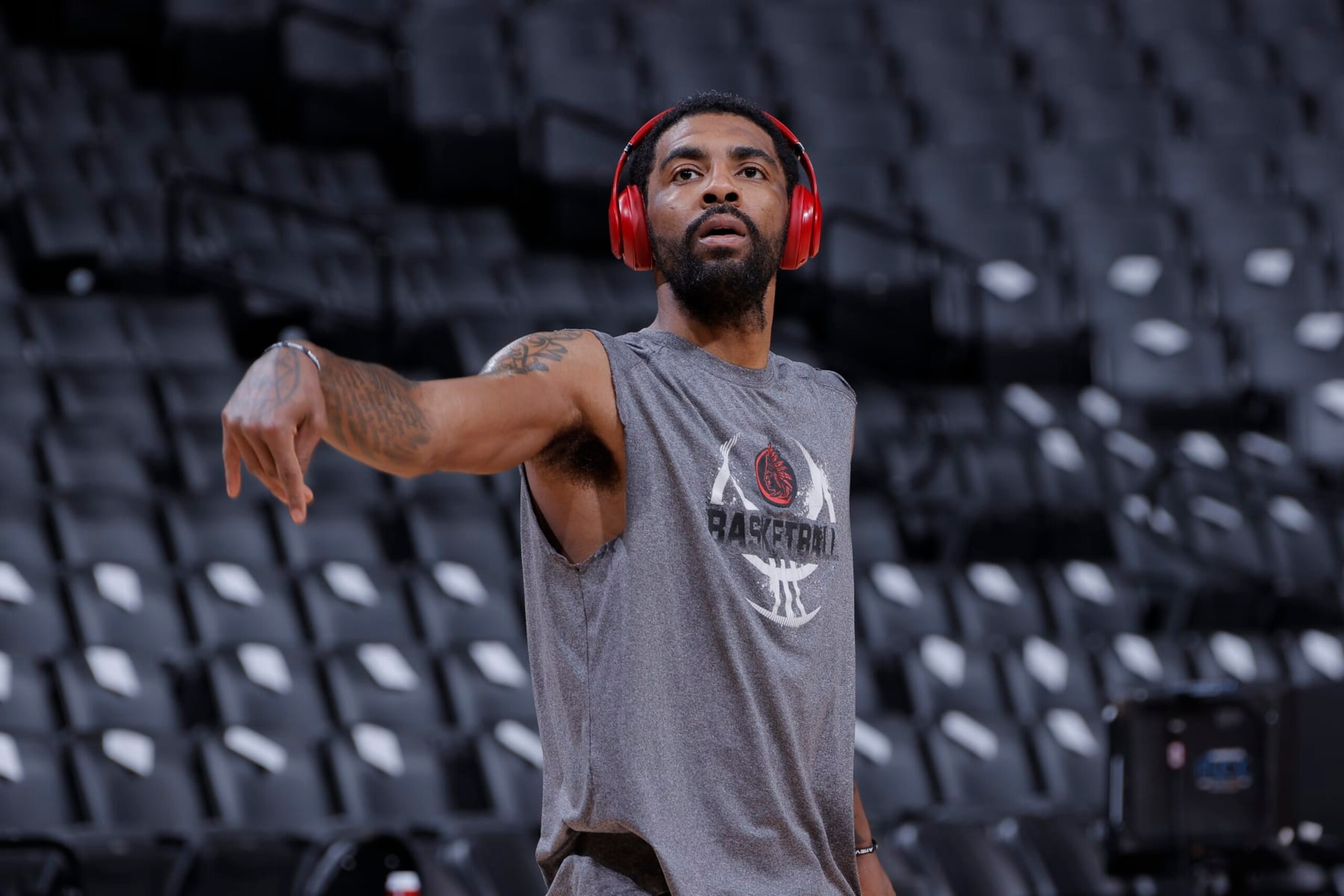 SACRAMENTO, CA - FEBRUARY 11: Kyrie Irving #2 of the Dallas Mavericks warms up prior to the game against the Sacramento Kings on February 11, 2023 at Golden 1 Center in Sacramento, California. NOTE TO USER: User expressly acknowledges and agrees that, by downloading and or using this Photograph, user is consenting to the terms and conditions of the Getty Images License Agreement. Mandatory Copyright Notice: Copyright 2023 NBAE (Photo by Rocky Widner/NBAE via Getty Images) SACRAMENTO, CA - FEBRUARY 11: Kyrie Irving #2 of the Dallas Mavericks warms up prior to the game against the Sacramento Kings on February 11, 2023 at Golden 1 Center in Sacramento, California. NOTE TO USER: User expressly acknowledges and agrees that, by downloading and or using this Photograph, user is consenting to the terms and conditions of the Getty Images License Agreement. Mandatory Copyright Notice: Copyright 2023 NBAE (Photo by Rocky Widner/NBAE via Getty Images)