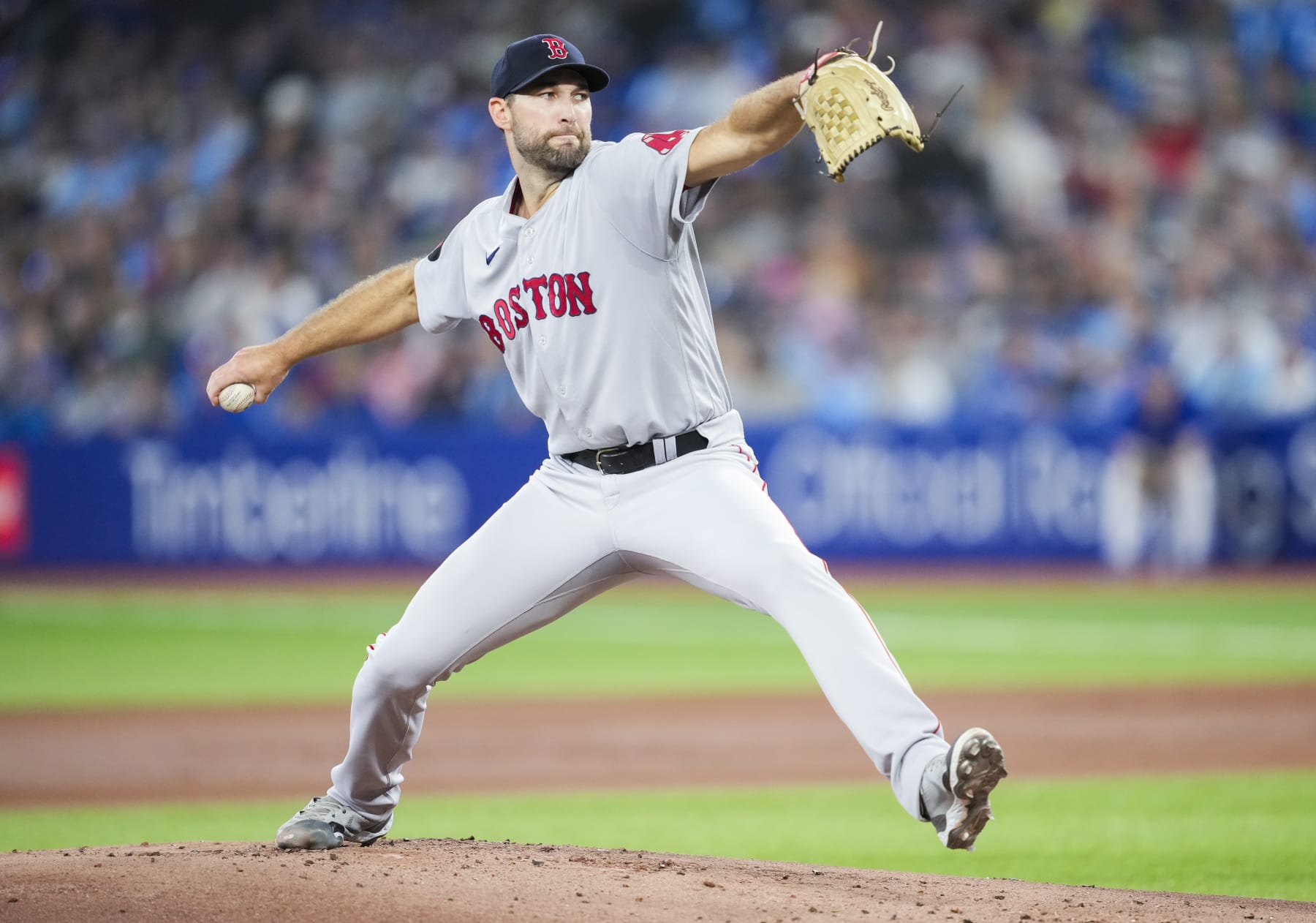 TORONTO, ON - OCTOBER 2: Michael Wacha #52 of the Boston Red Sox pitches to the Toronto Blue Jays during the first inning in their MLB game at the Rogers Centre on October 2, 2022 in Toronto, Ontario, Canada. (Photo by Mark Blinch/Getty Images)