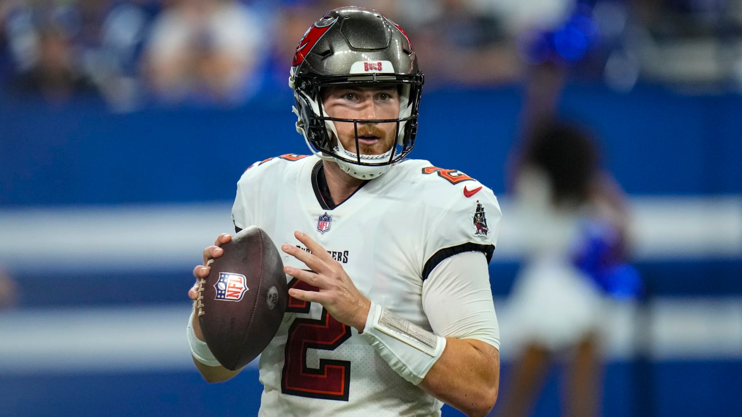 Tampa Bay Buccaneers quarterback Kyle Trask (2) throws against the Indianapolis Colts in the first half of an NFL preseason preseason football game in Indianapolis, Saturday, Aug. 27, 2022. (AP Photo/AJ Mast) Tampa Bay Buccaneers quarterback Kyle Trask (2) throws against the Indianapolis Colts in the first half of an NFL preseason preseason football game in Indianapolis, Saturday, Aug. 27, 2022. (AP Photo/AJ Mast)