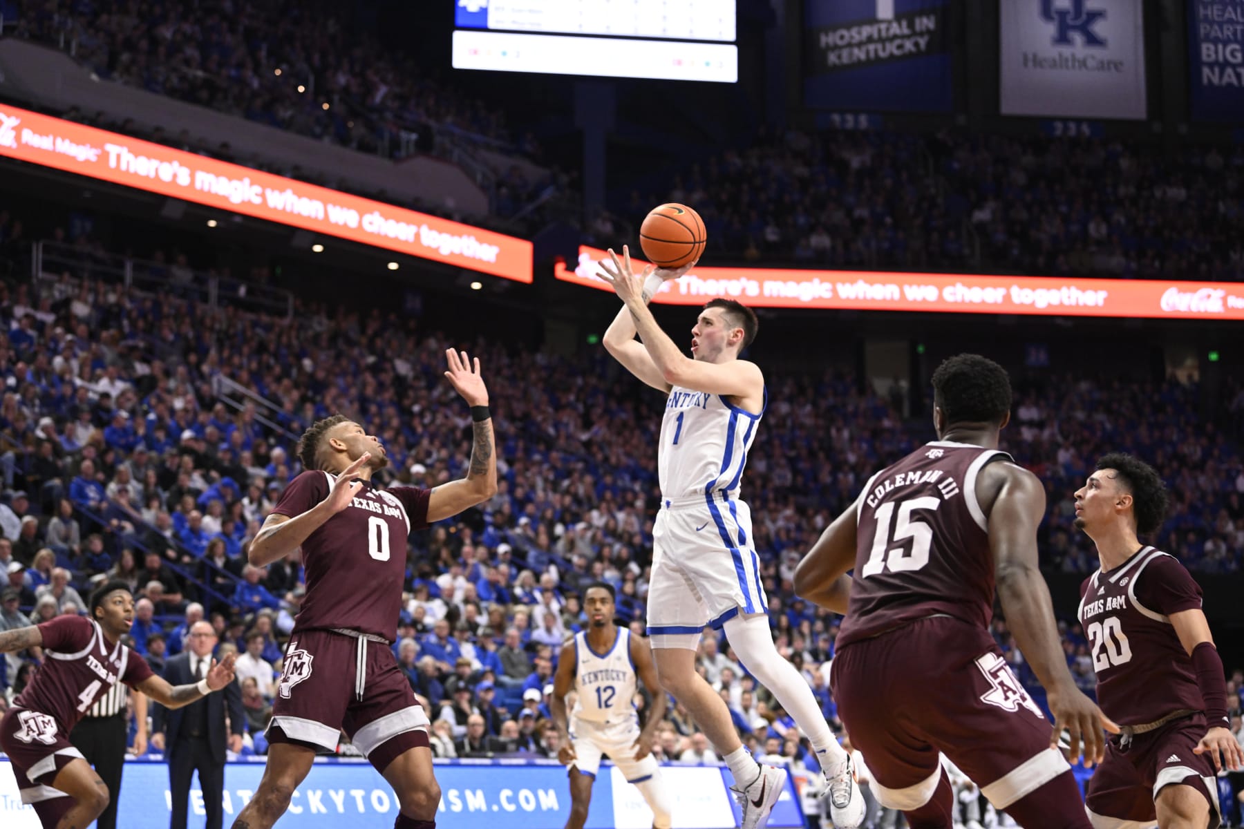 College Basketball: Kentucky CJ Fredrick (1) in action, shoots vs Texas A&M at Rupp Arena. Lexington, KY 1/21/2023 CREDIT: Greg Nelson (Photo by Greg Nelson/Sports Illustrated via Getty Images) (Set Number: X164286 TK1)