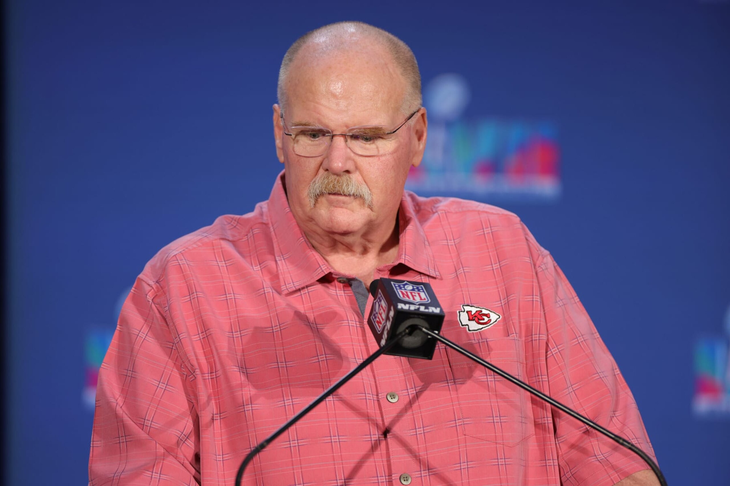 PHOENIX, ARIZONA - FEBRUARY 13: Kansas City Chiefs head coach Andy Reid speaks during a press conference at Phoenix Convention Center on February 13, 2023 in Phoenix, Arizona. (Photo by Carmen Mandato/Getty Images)