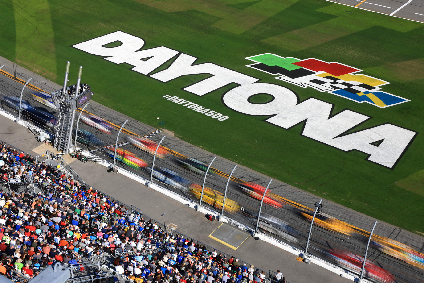 DAYTONA BEACH, FLORIDA - FEBRUARY 20: A general view of racing during the NASCAR Cup Series 64th Annual Daytona 500 at Daytona International Speedway on February 20, 2022 in Daytona Beach, Florida. (Photo by Mike Ehrmann/Getty Images)