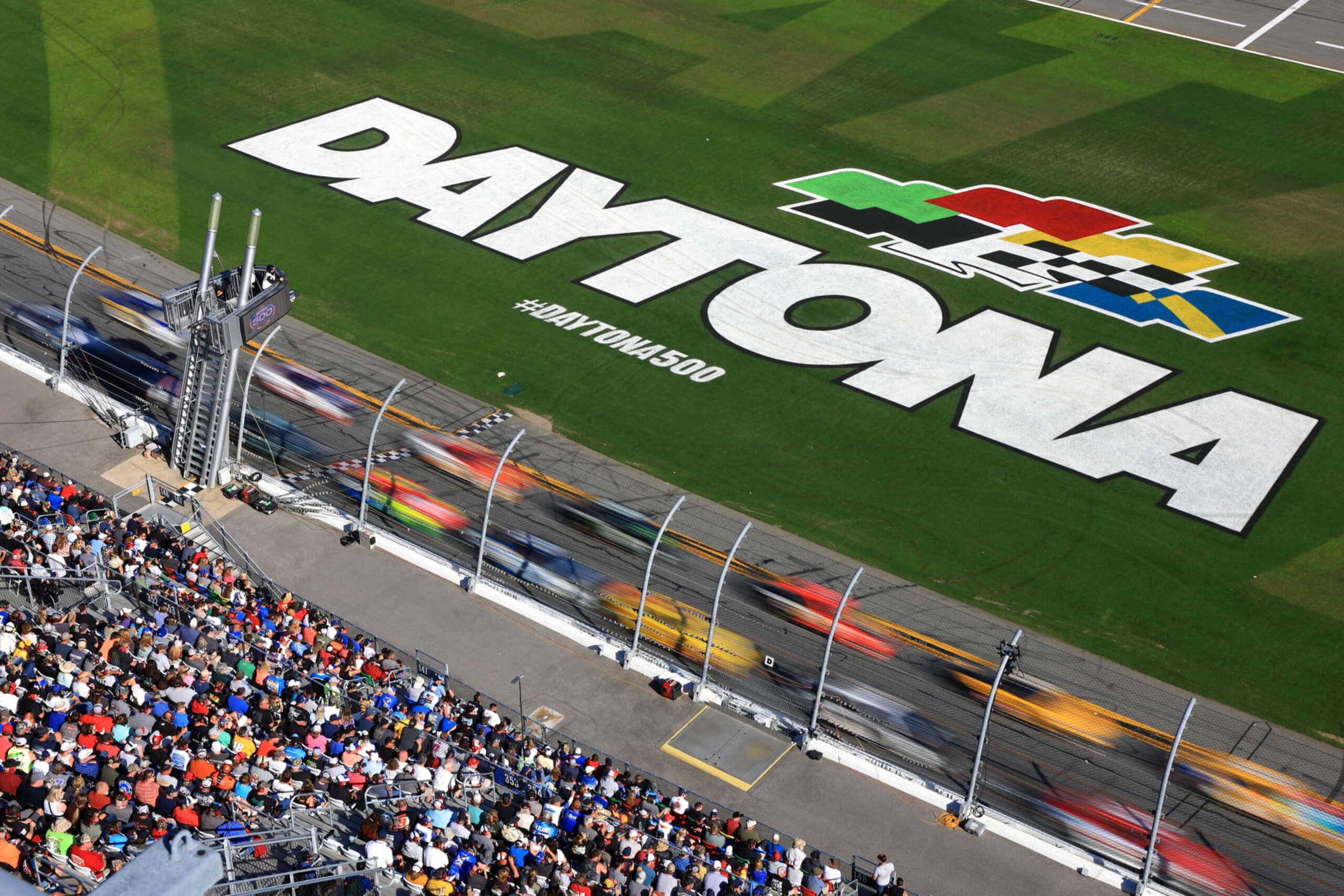 DAYTONA BEACH, FLORIDA - FEBRUARY 20: A general view of racing during the NASCAR Cup Series 64th Annual Daytona 500 at Daytona International Speedway on February 20, 2022 in Daytona Beach, Florida. (Photo by Mike Ehrmann/Getty Images)