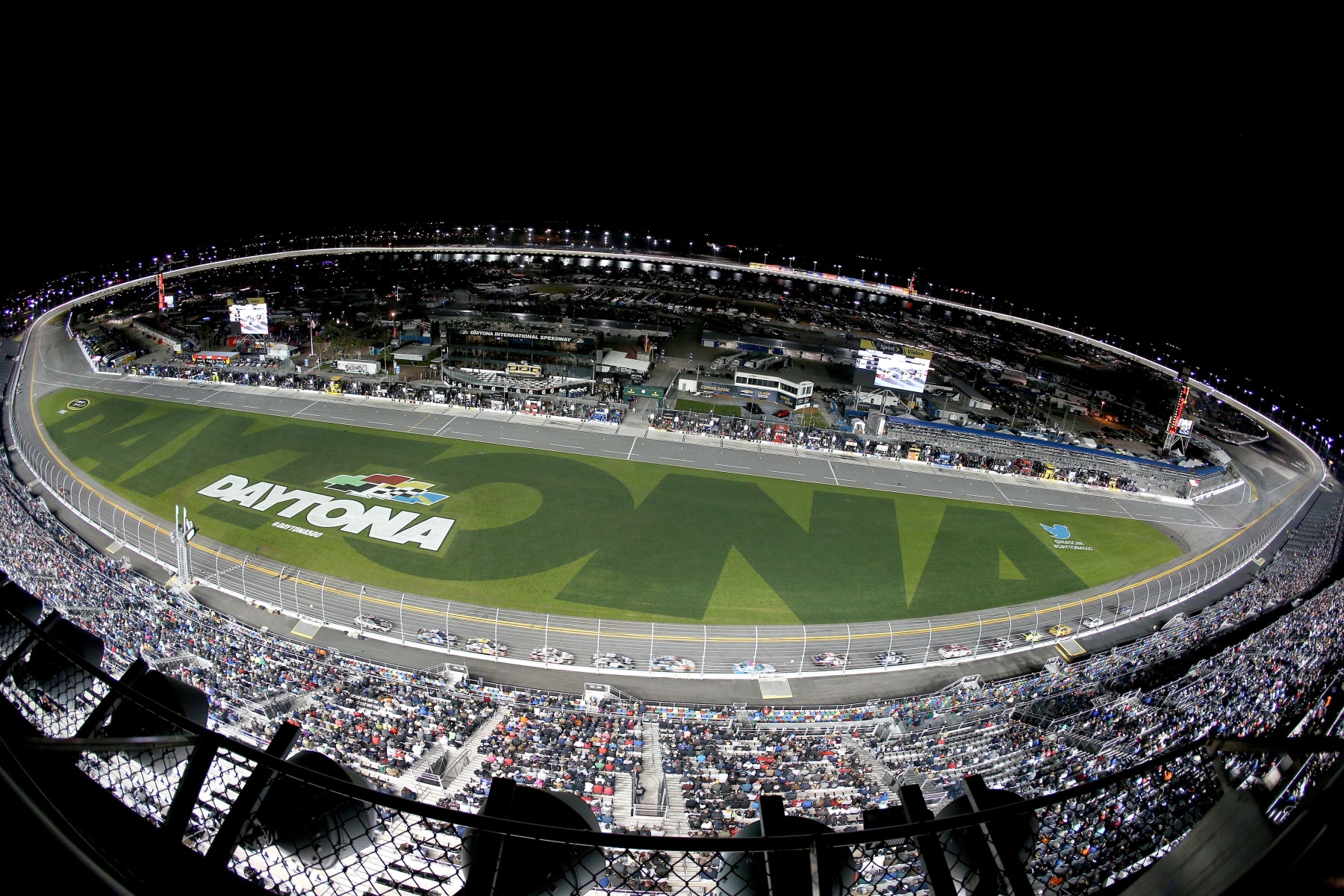 DAYTONA BEACH, FL - FEBRUARY 18: A general view of the speedway as cars race during the NASCAR Sprint Cup Series Can-Am Duels at Daytona International Speedway on February 18, 2016 in Daytona Beach, Florida.  (Photo by Patrick Smith/Getty Images)