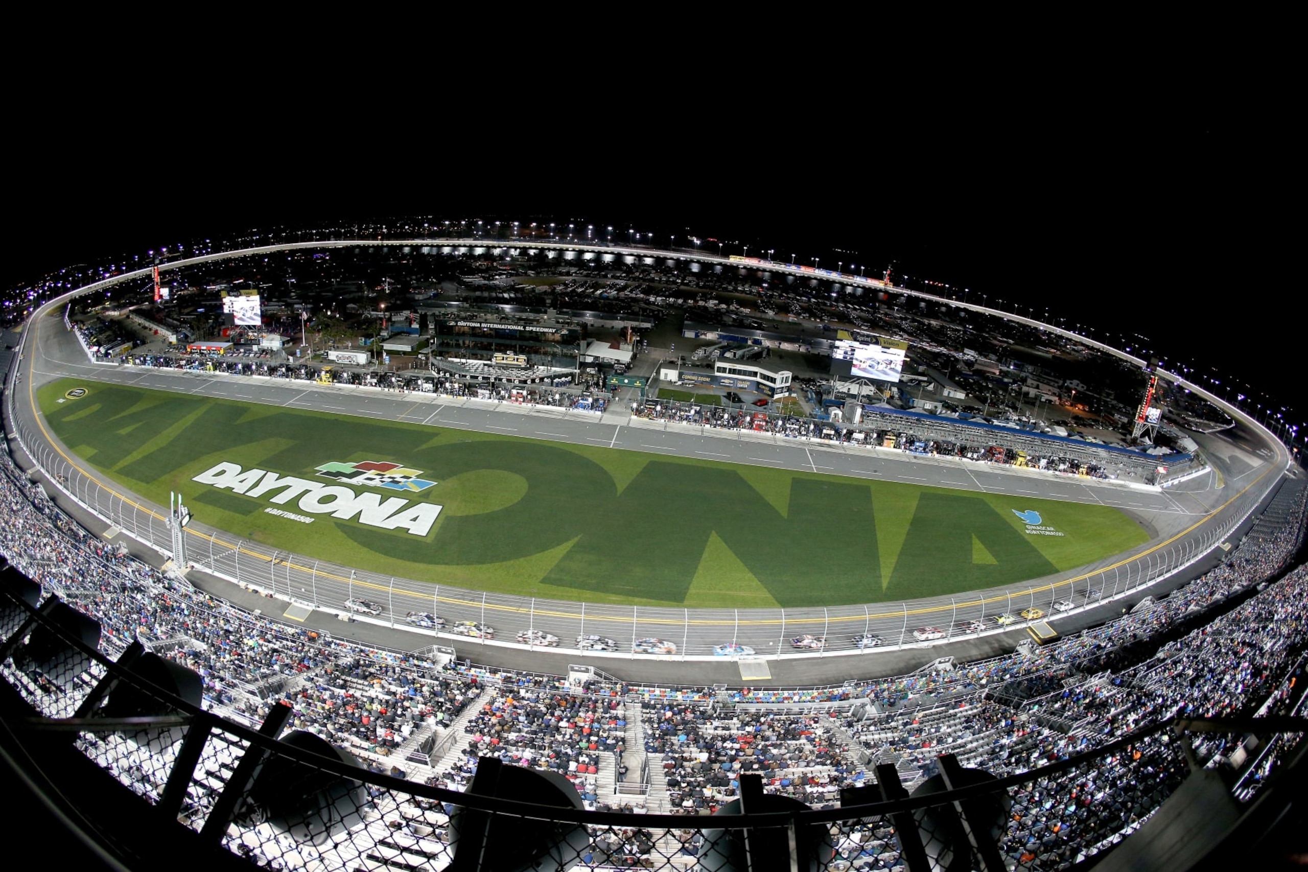 DAYTONA BEACH, FL - FEBRUARY 18: A general view of the speedway as cars race during the NASCAR Sprint Cup Series Can-Am Duels at Daytona International Speedway on February 18, 2016 in Daytona Beach, Florida.  (Photo by Patrick Smith/Getty Images)