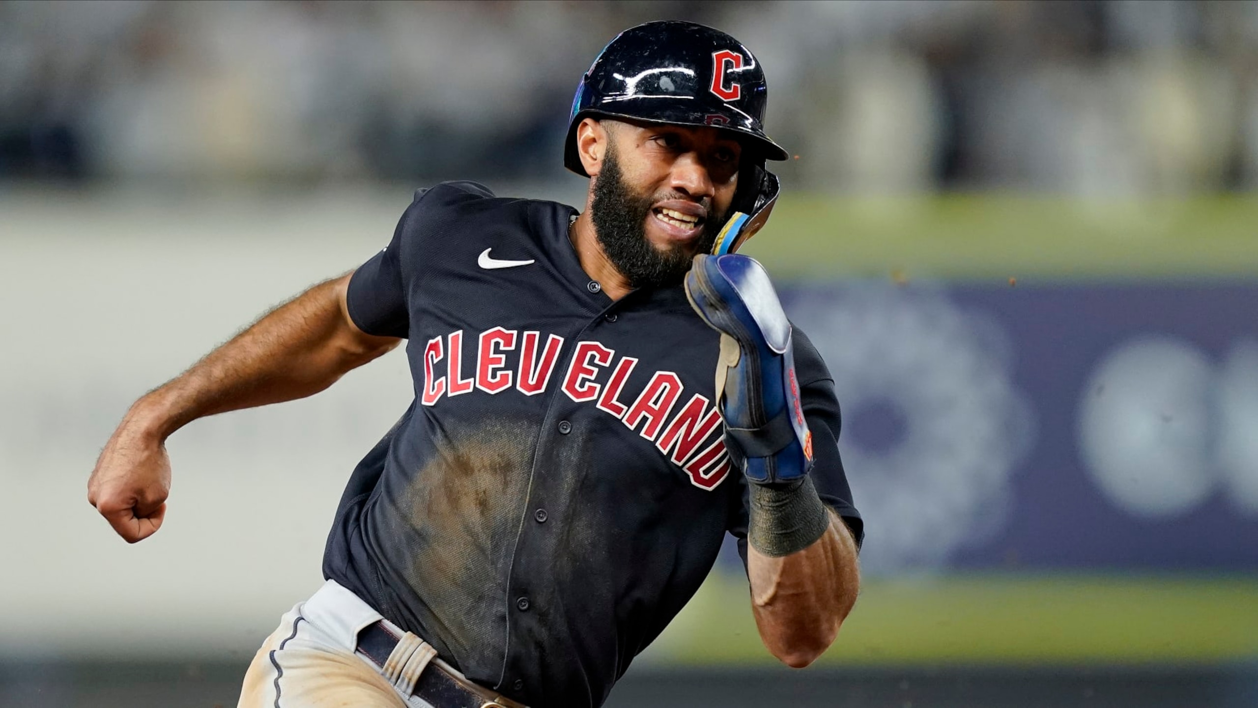 Cleveland Guardians Amed Rosario rounds the bases during Game 1 of an American League Division baseball series against the New York Yankees, Tuesday, Oct. 11, 2022, in New York. (AP Photo/John Minchillo)