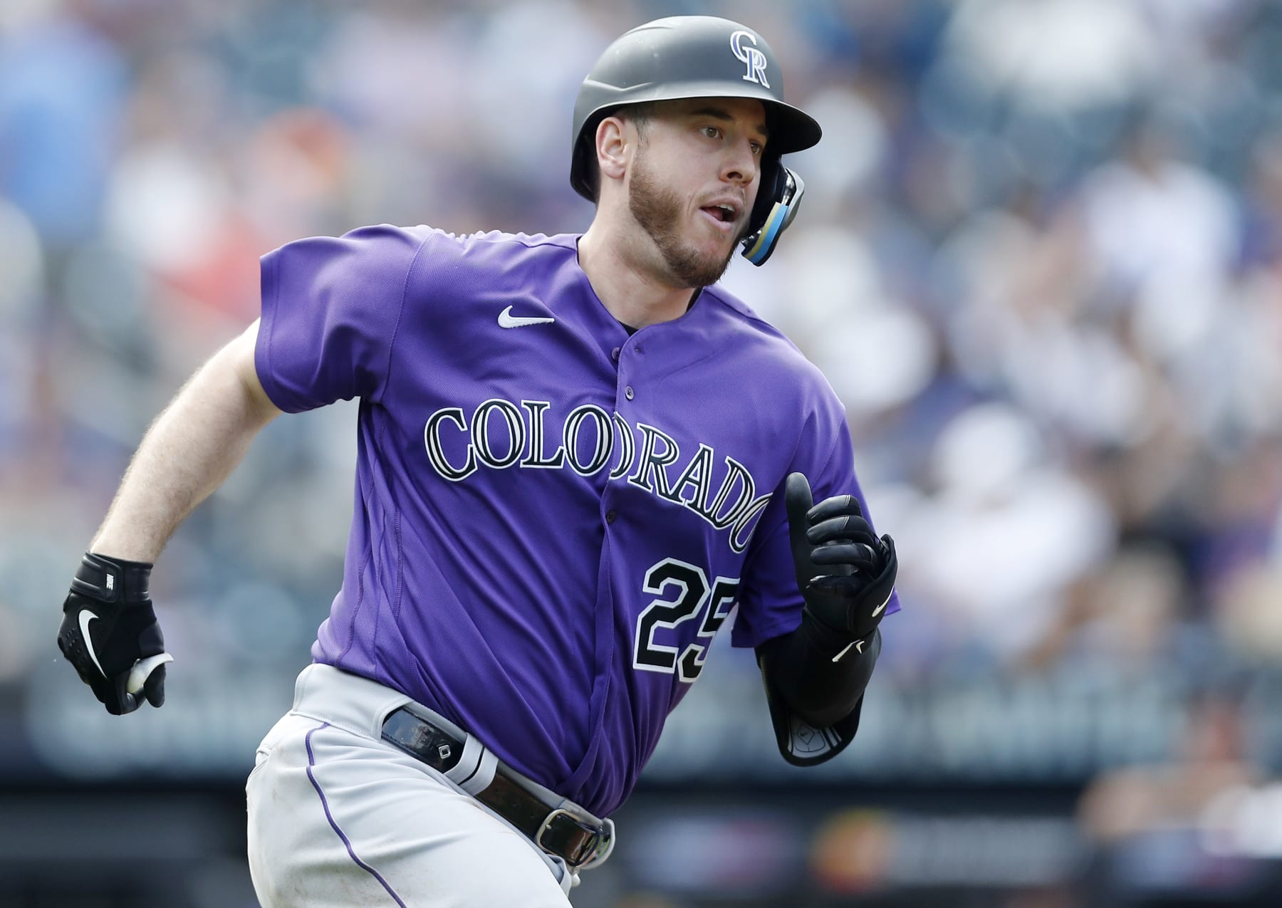 NEW YORK, NEW YORK - AUGUST 28:  C.J. Cron #25 of the Colorado Rockies in action against the New York Mets at Citi Field on August 28, 2022 in New York City. The Rockies defeated the Mets 1-0. (Photo by Jim McIsaac/Getty Images)