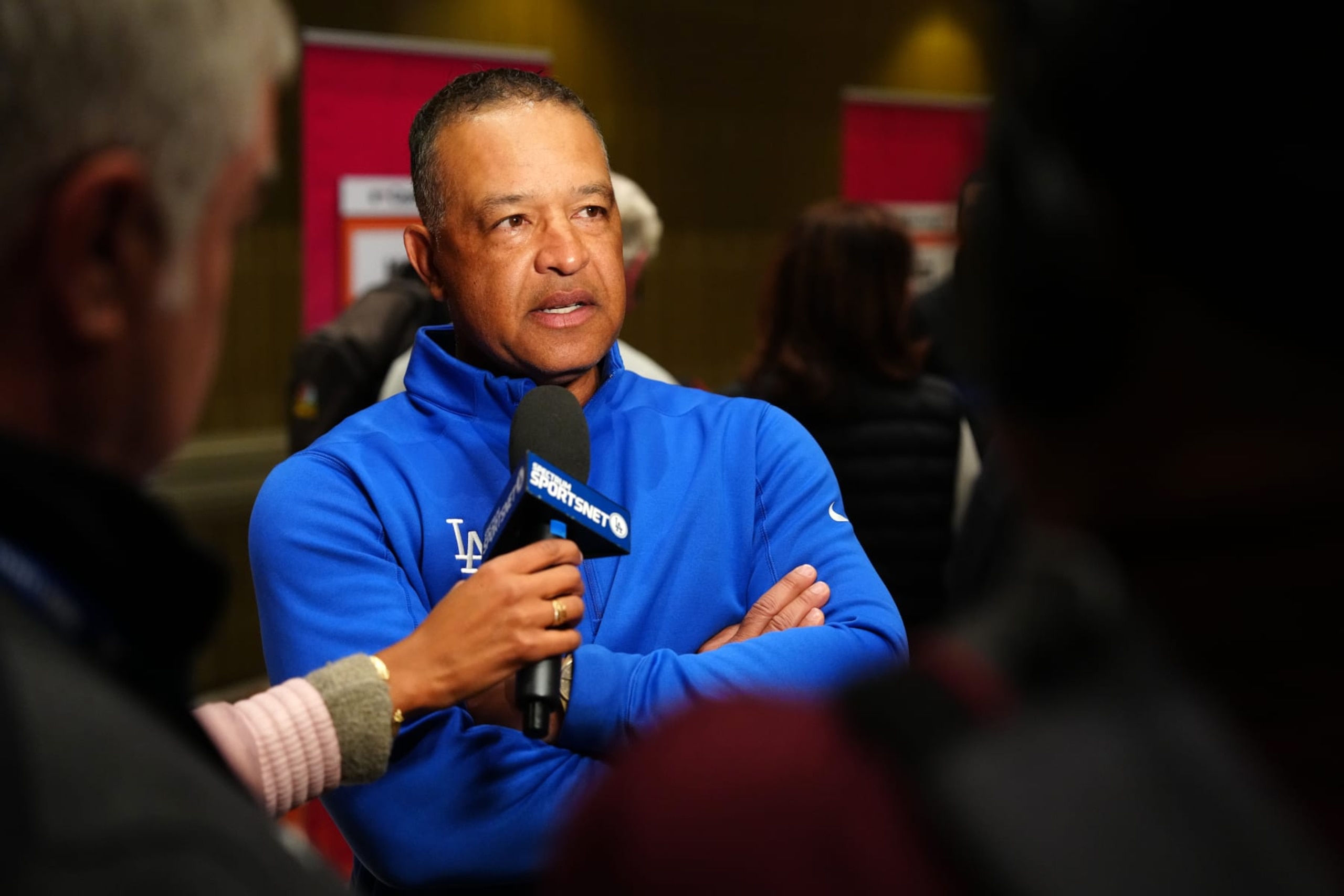 PHOENIX, AZ - FEBRUARY 15: Manager Dave Roberts #30 of the Los Angeles Dodgers speaks to the media during the Spring Training Cactus League Media Day at Arizona Biltmore on Wednesday, February 15, 2023 in Phoenix, Arizona. (Photo by Daniel Shirey/MLB Photos via Getty Images)