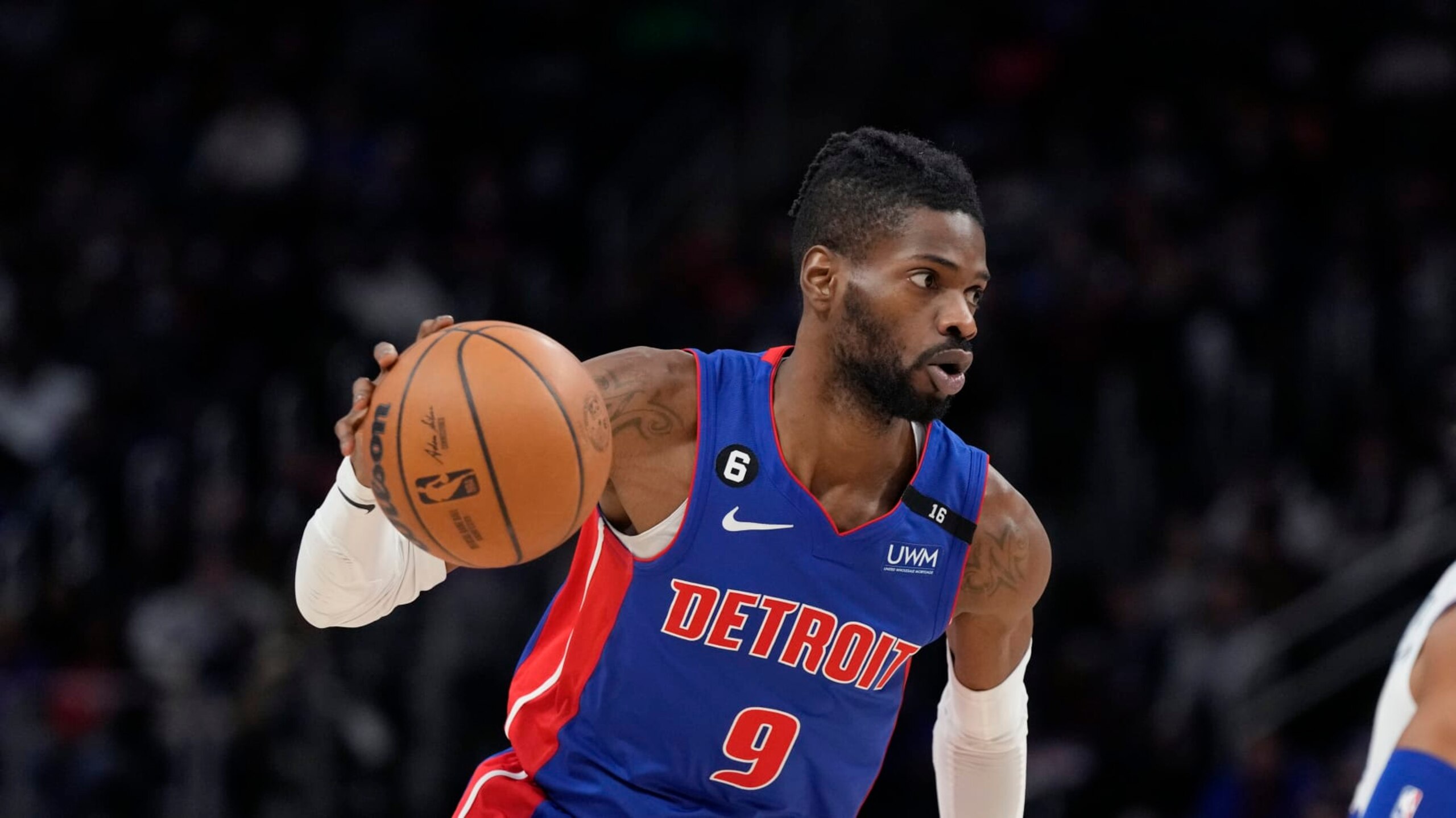 Detroit Pistons forward Nerlens Noel plays during the second half of an NBA basketball game, Sunday, Jan. 8, 2023, in Detroit. (AP Photo/Carlos Osorio)