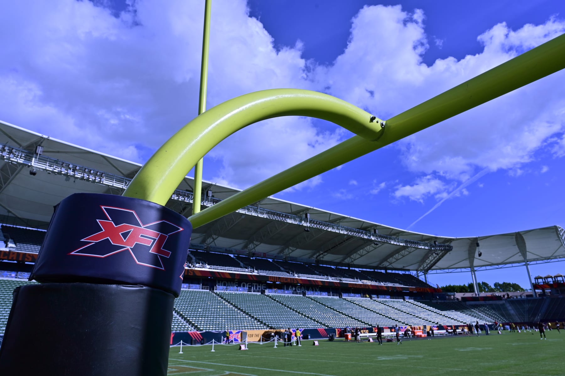 CARSON, CA - MARCH 08: Goal post with XFL logo seen at Dignity Health Sports Park before the XFL game between the Los Angeles Wildcats and the Tampa Bay Vipers on March 8, 2020 in Carson, California. (Photo by John McCoy/Getty Images)