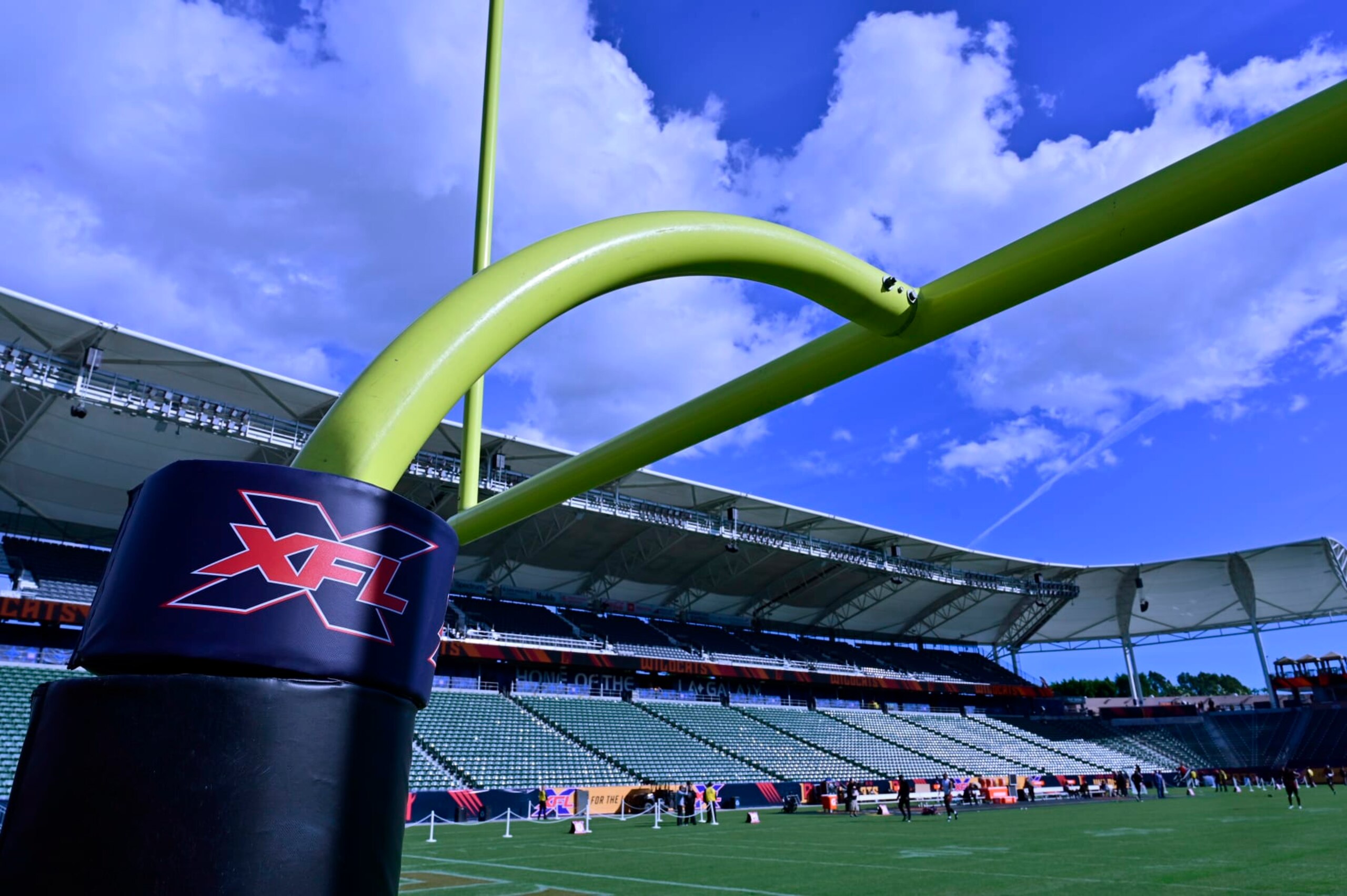 CARSON, CA - MARCH 08: Goal post with XFL logo seen at Dignity Health Sports Park before the XFL game between the Los Angeles Wildcats and the Tampa Bay Vipers on March 8, 2020 in Carson, California. (Photo by John McCoy/Getty Images) CARSON, CA - MARCH 08: Goal post with XFL logo seen at Dignity Health Sports Park before the XFL game between the Los Angeles Wildcats and the Tampa Bay Vipers on March 8, 2020 in Carson, California. (Photo by John McCoy/Getty Images)