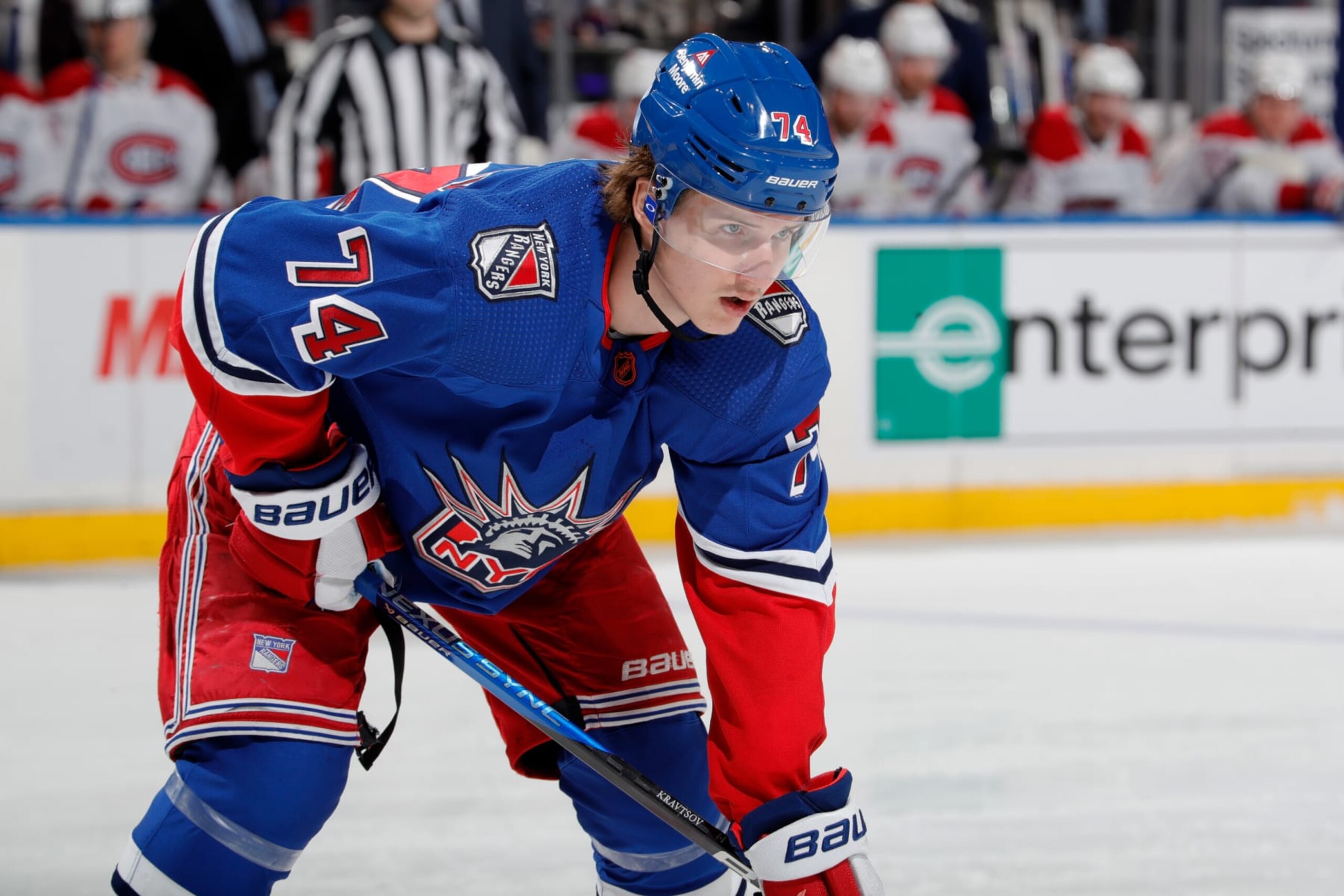 NEW YORK, NEW YORK - JANUARY 15: Vitali Kravtsov #74 of the New York Rangers skates against the Montreal Canadiens at Madison Square Garden on January 15, 2023 in New York City. (Photo by Jared Silber/NHLI via Getty Images) NEW YORK, NEW YORK - JANUARY 15: Vitali Kravtsov #74 of the New York Rangers skates against the Montreal Canadiens at Madison Square Garden on January 15, 2023 in New York City. (Photo by Jared Silber/NHLI via Getty Images)