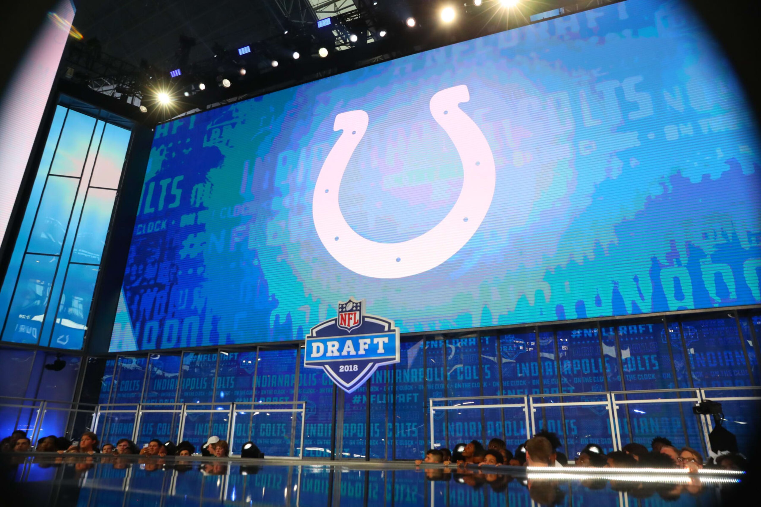 ARLINGTON, TX - APRIL 26:  The Indianapolis Colts logo on the video board during the first round at the 2018 NFL Draft at AT&T Stadium on April 26, 2018 at AT&T Stadium in Arlington Texas. (Photo by Rich Graessle/Icon Sportswire via Getty Images)