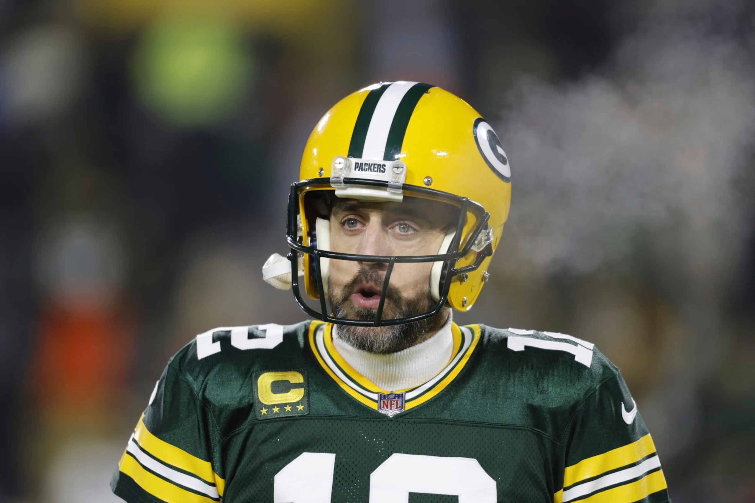 Green Bay Packers quarterback Aaron Rodgers (12) warms up before an NFL football game against the Detroit Lions Sunday, Jan. 8, 2023, in Green Bay, Wis. (AP Photo/Jeffrey Phelps)
