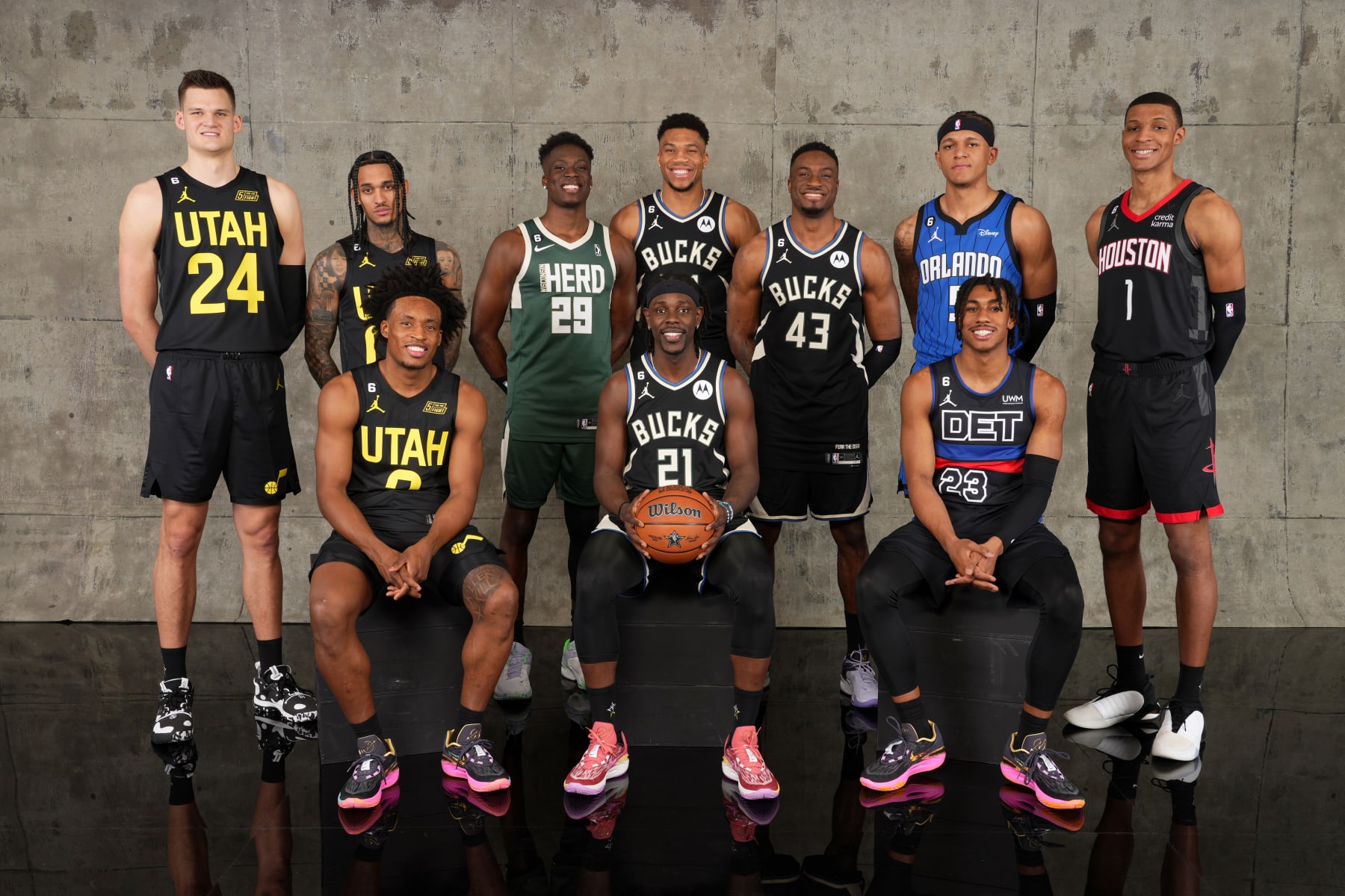 SALT LAKE CITY, UT - FEBRUARY 18: The participants of the Kia Skills Challenge pose for a portrait as part of 2023 NBA All Star Weekend on Saturday, February 18, 2023 at Vivint Arena in Salt Lake City, Utah. NOTE TO USER: User expressly acknowledges and agrees that, by downloading and/or using this Photograph, user is consenting to the terms and conditions of the Getty Images License Agreement. Mandatory Copyright Notice: Copyright 2023 NBAE (Photo by Jesse D. Garrabrant/NBAE via Getty Images)