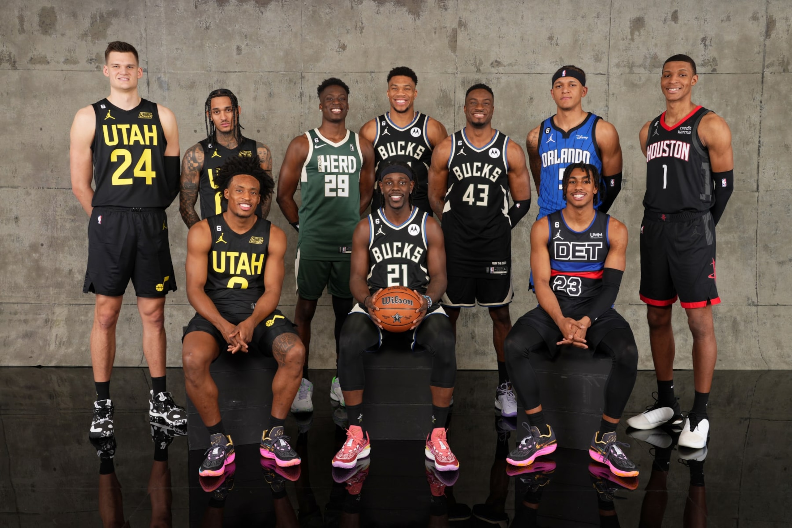 SALT LAKE CITY, UT - FEBRUARY 18: The participants of the Kia Skills Challenge pose for a portrait as part of 2023 NBA All Star Weekend on Saturday, February 18, 2023 at Vivint Arena in Salt Lake City, Utah. NOTE TO USER: User expressly acknowledges and agrees that, by downloading and/or using this Photograph, user is consenting to the terms and conditions of the Getty Images License Agreement. Mandatory Copyright Notice: Copyright 2023 NBAE (Photo by Jesse D. Garrabrant/NBAE via Getty Images)