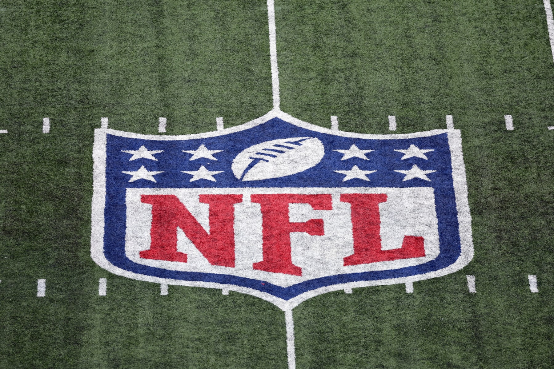 A general view of an NFL logo during an NFL football game between the Houston Texans and the New York Giants on Sunday, Nov. 13, 2022, in East Rutherford, N.J. (AP Photo/Adam Hunger)