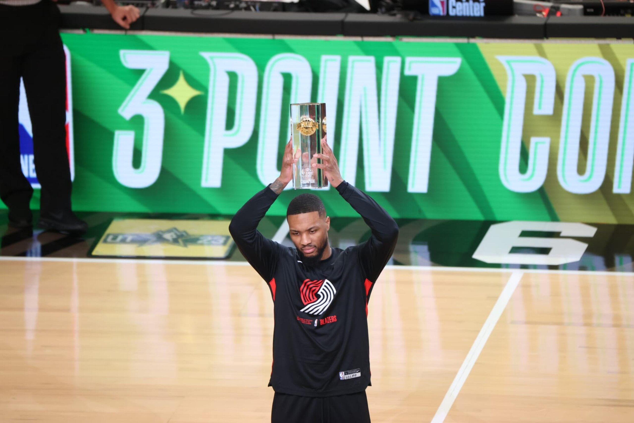SALT LAKE CITY, UT - FEBRUARY 18: Damian Lillard #0 of the Portland Trail Blazers wins the Starry 3-Point Contest as part of 2023 NBA All Star Weekend on Saturday, February 18, 2023 at Vivint Arena in Salt Lake City, Utah. NOTE TO USER: User expressly acknowledges and agrees that, by downloading and/or using this Photograph, user is consenting to the terms and conditions of the Getty Images License Agreement. Mandatory Copyright Notice: Copyright 2023 NBAE (Photo by Joe Murphy/NBAE via Getty Images)