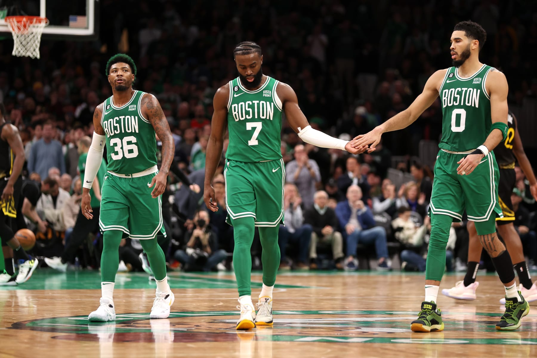 Marcus Smart, Jaylen Brown and Jayson Tatum