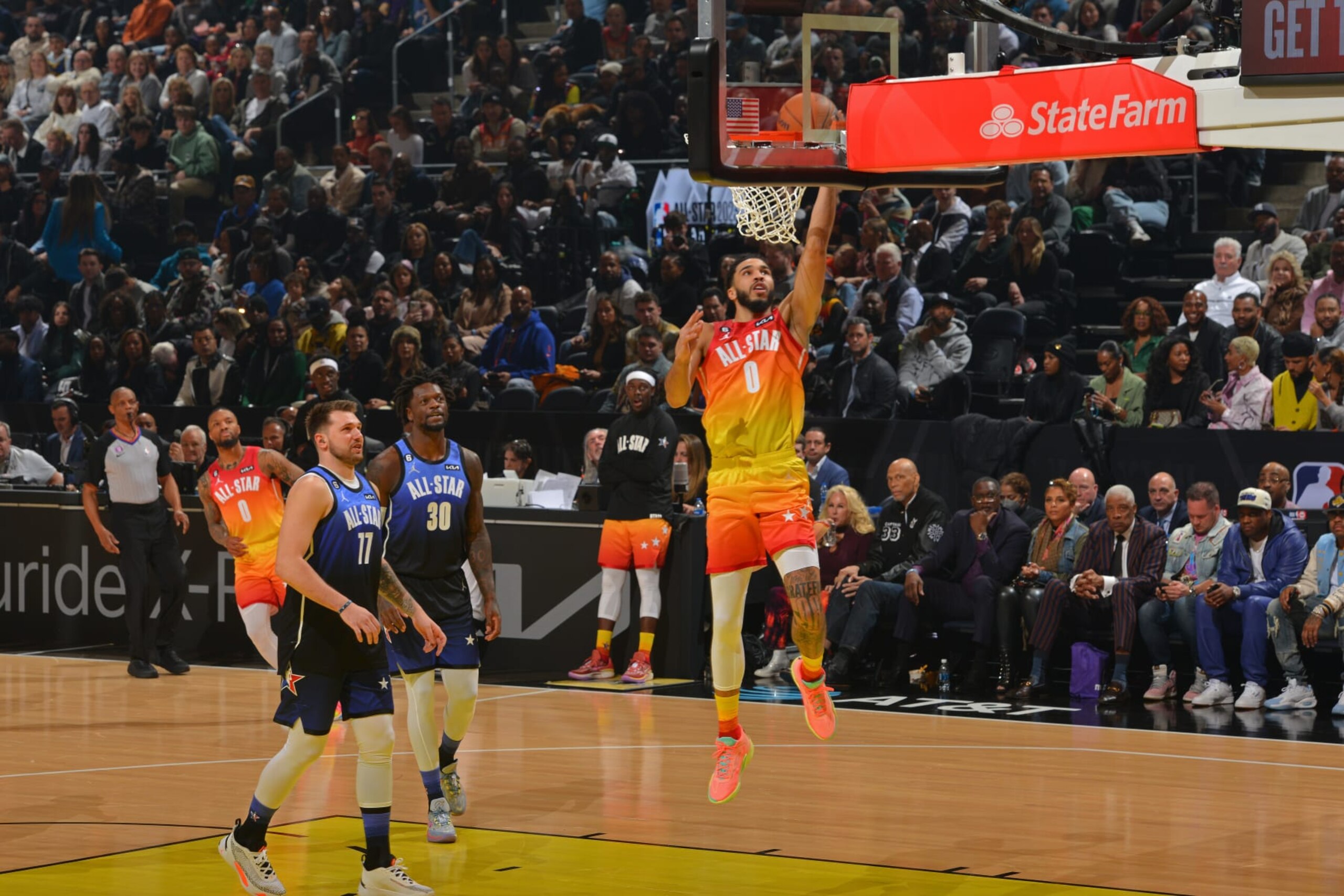 SALT LAKE CITY, UT - FEBRUARY 19: Jayson Tatum #0 of Team Giannis drives to the basket during the NBA All-Star Game as part of 2023 NBA All Star Weekend on Sunday, February 19, 2023 at Vivint Arena in Salt Lake City, Utah. NOTE TO USER: User expressly acknowledges and agrees that, by downloading and/or using this Photograph, user is consenting to the terms and conditions of the Getty Images License Agreement. Mandatory Copyright Notice: Copyright 2023 NBAE (Photo by Jesse D. Garrabrant/NBAE via Getty Images)