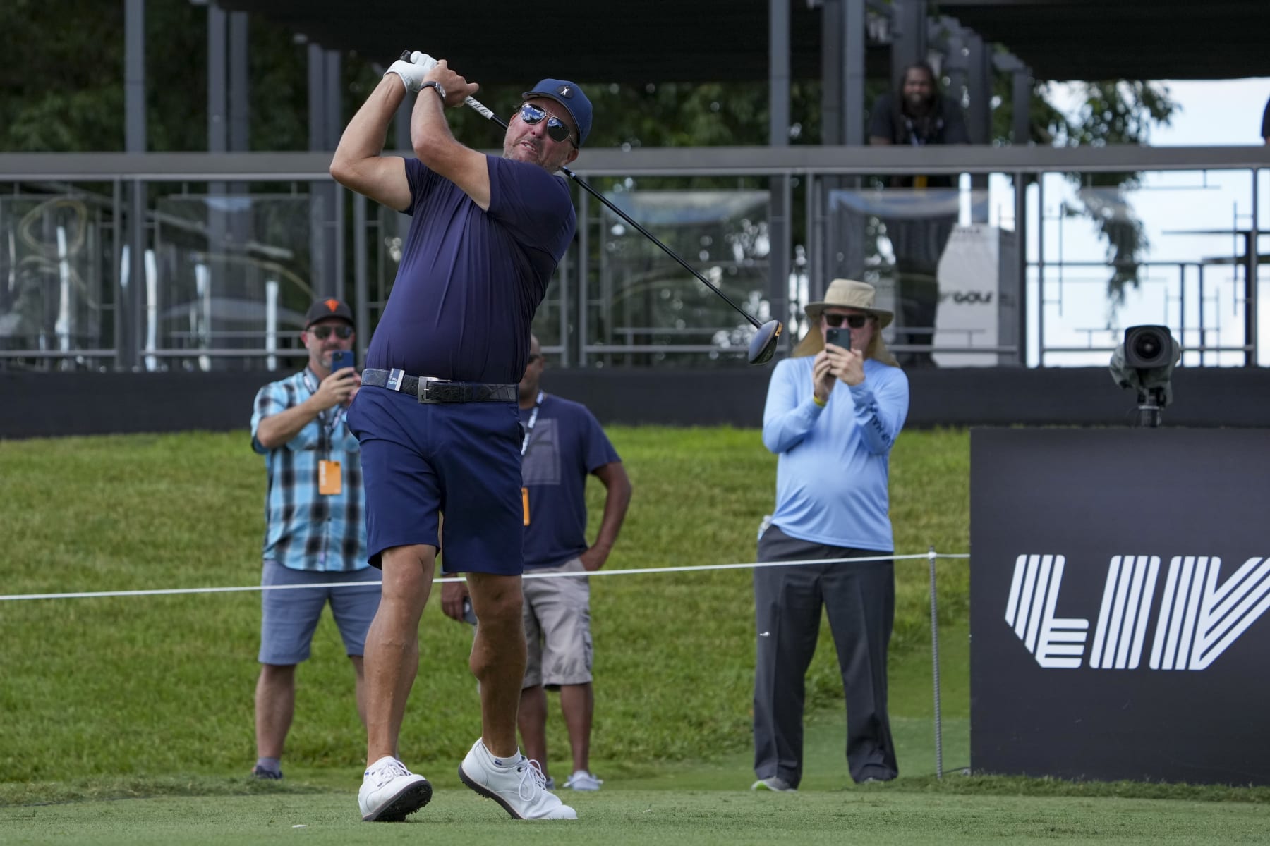 DORAL, FL - OCTOBER 28: Team Captain Phil Mickelson of Hy Flyers GC plays his shot from the tenth tee during the quarterfinals of the LIV Golf Invitational - Miami at Trump National Doral Miami on October 28, 2022 in Doral, Florida. (Photo by Eric Espada/Getty Images)