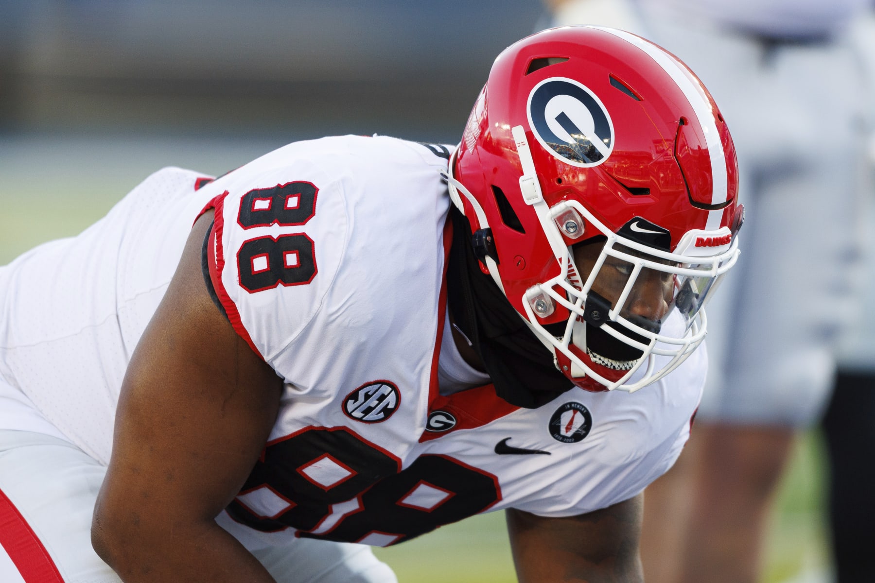 Georgia defensive lineman Jalen Carter warms up before an NCAA college football game in Lexington, Ky., Saturday, Nov. 19, 2022. (AP Photo/Michael Clubb)