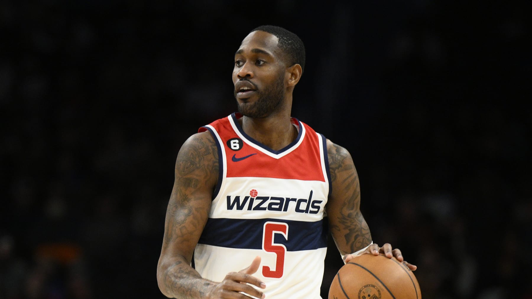Washington Wizards forward Will Barton (5) in action during the first half of an NBA basketball game against the Cleveland Cavaliers, Monday, Feb. 6, 2023, in Washington. (AP Photo/Nick Wass)