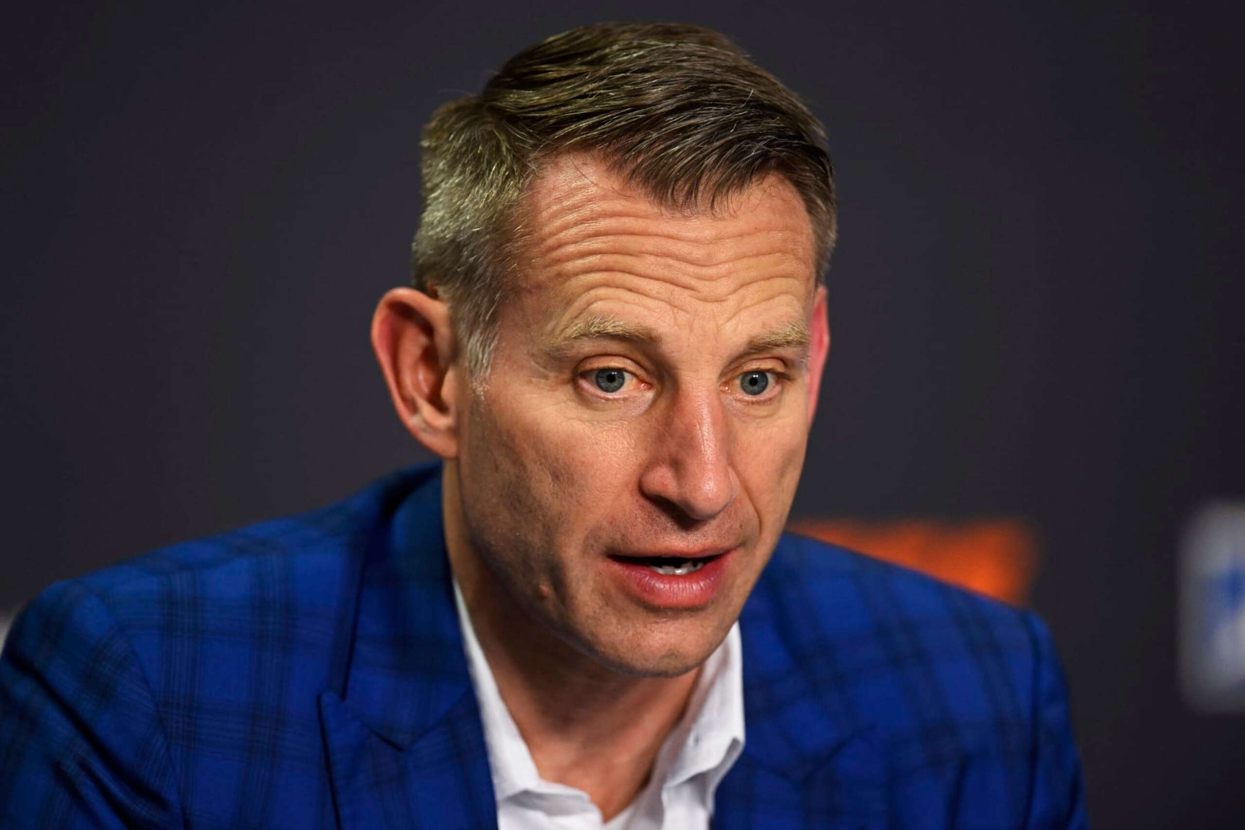 KNOXVILLE, TENNESSEE - FEBRUARY 15: Head coach Nate Oats of the Alabama Crimson Tide talks in the post game press conference following their loss to the Tennessee Volunteers at Thompson-Boling Arena on February 15, 2023 in Knoxville, Tennessee. (Photo by Eakin Howard/Getty Images)