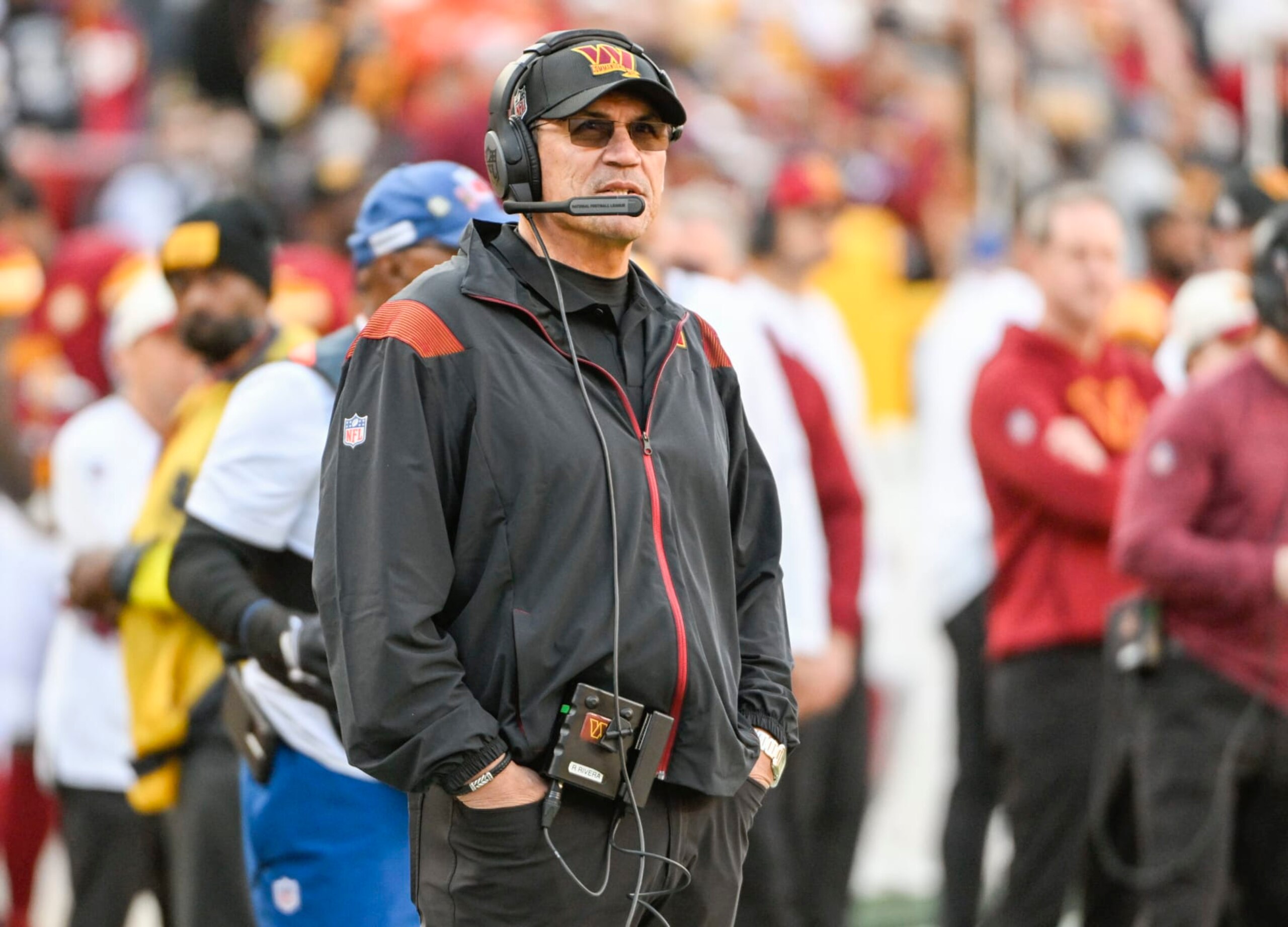 LANDOVER, MD - JANUARY 1: Washington Commanders head coach Ron Rivera looks on during action against the Cleveland Browns at FedEx Field on January 1, 2023. (Photo by Jonathan Newton/The Washington Post via Getty Images)
